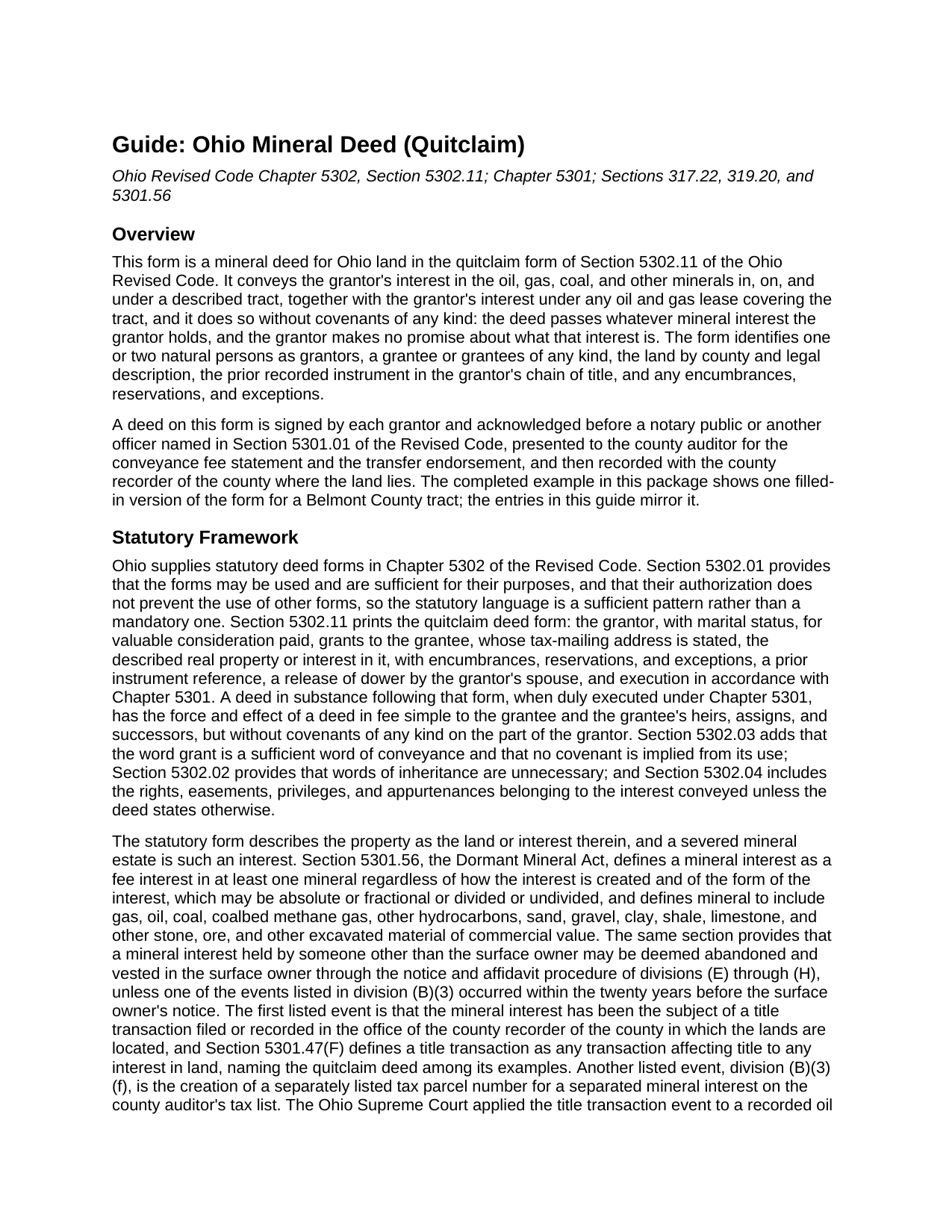 Summit County Mineral Deed (Quitclaim) Guide