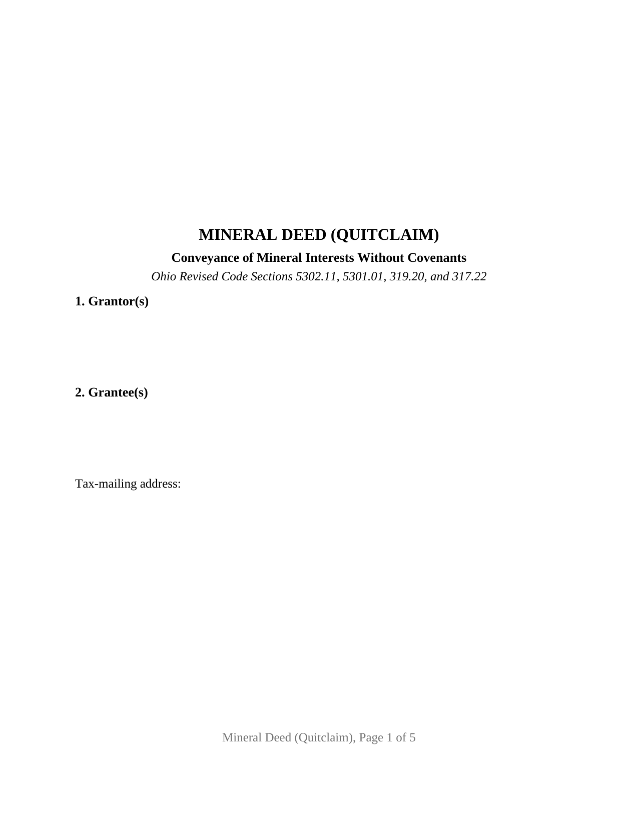 Summit County Mineral Deed (Quitclaim) Form