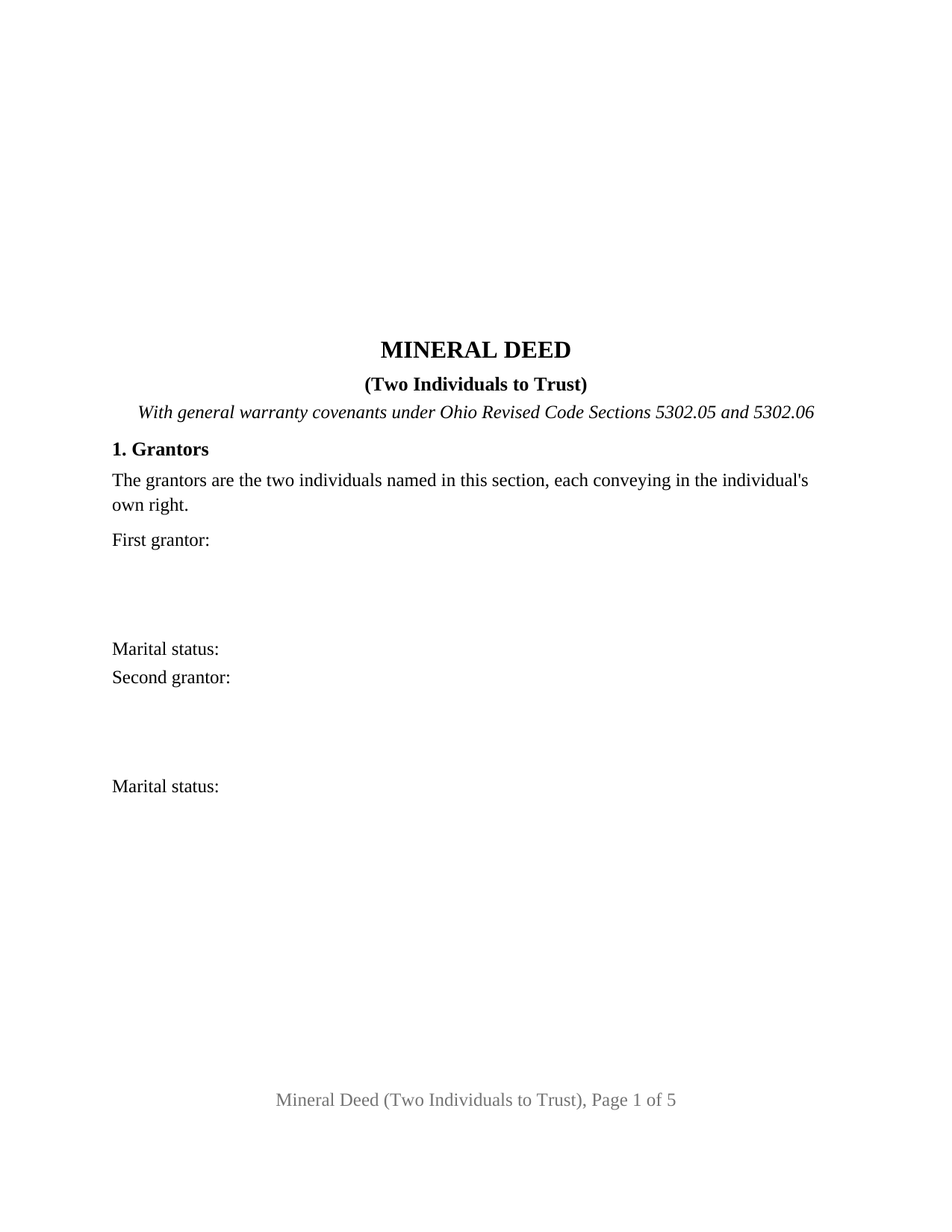 Paulding County Mineral Deed (Two Individuals to Trust) Form