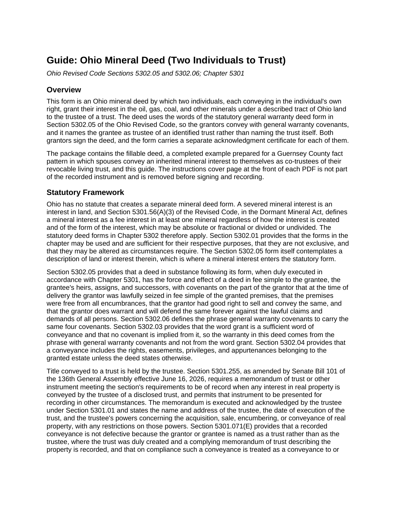 Paulding County Mineral Deed (Two Individuals to Trust) Guide