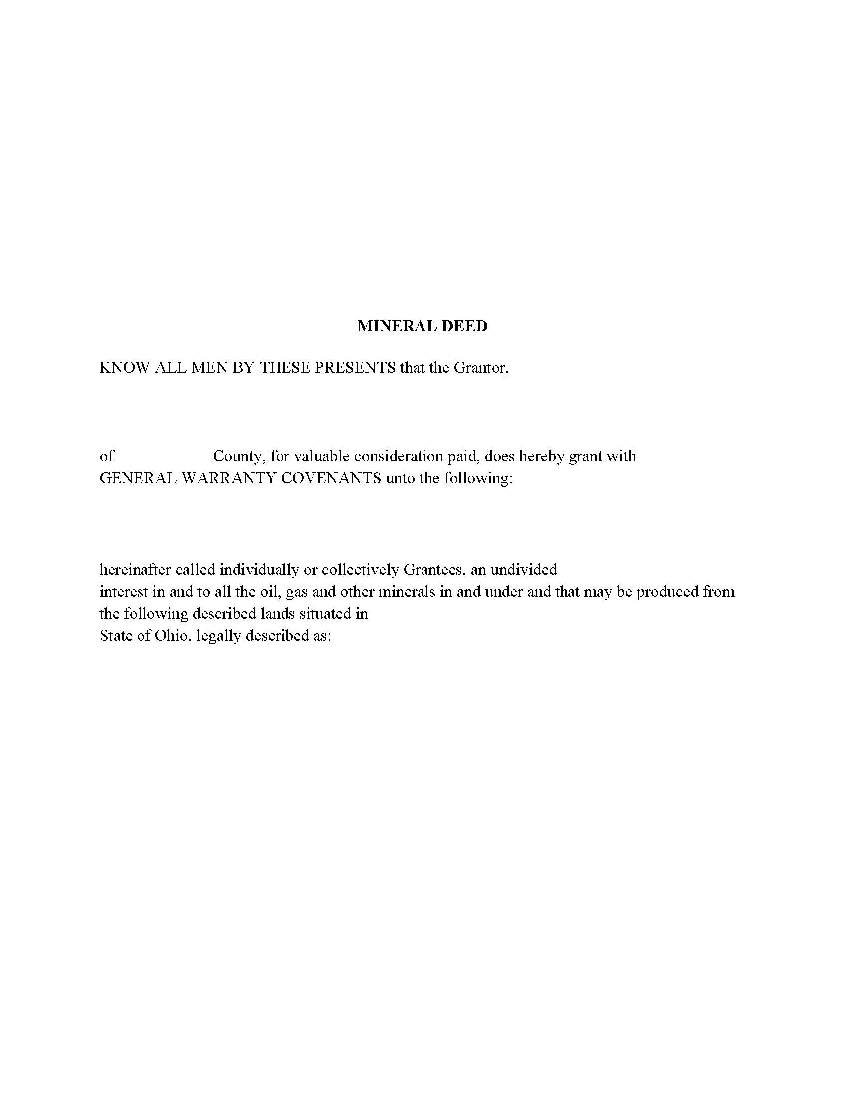 Hocking County Mineral Deed Form