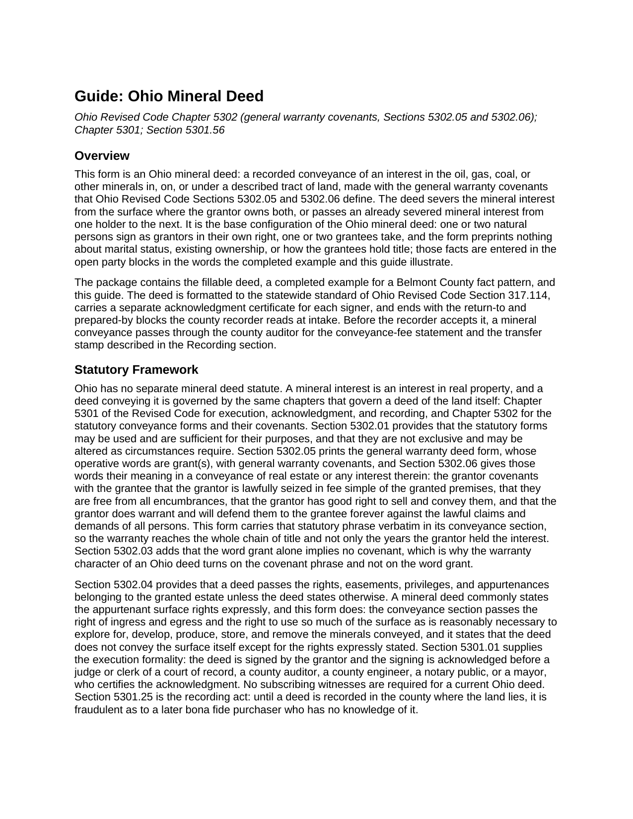 Belmont County Mineral Deed Guide