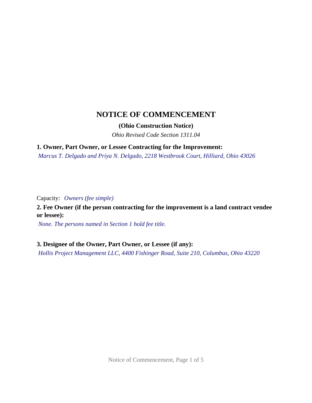 Belmont County Completed Example of the Notice of Commencement Document