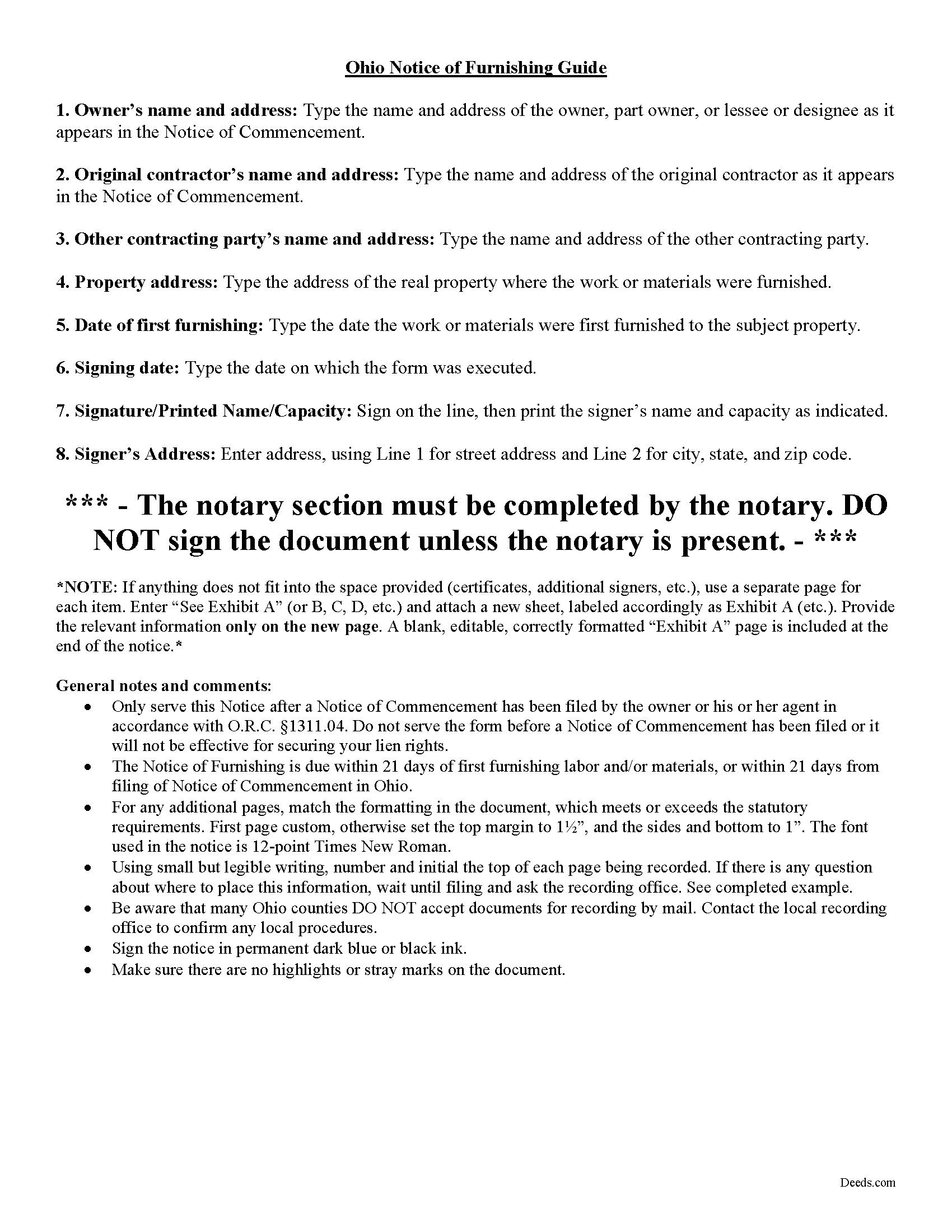 Hocking County Notice of Furnishing Guide