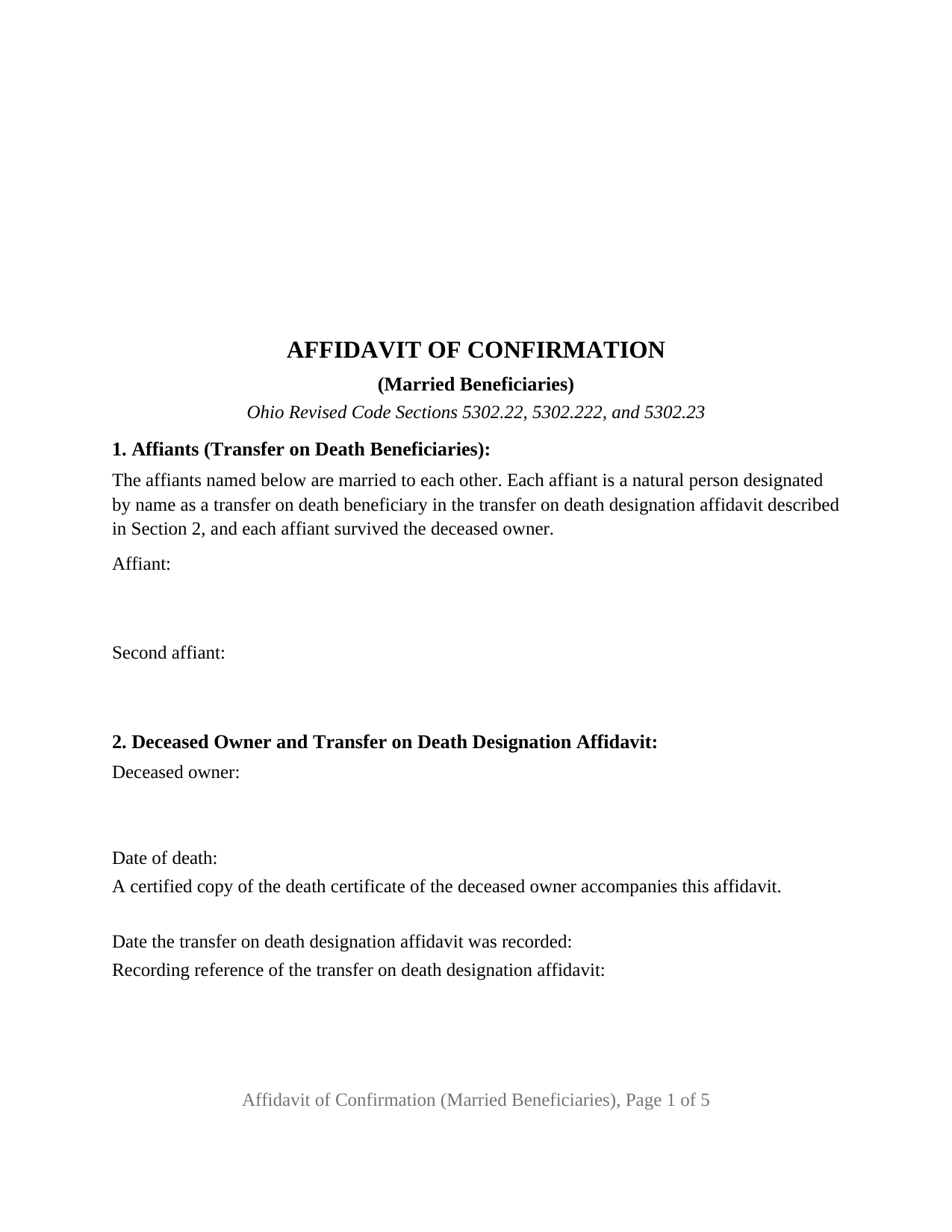 Ohio Affidavit of Confirmation (Married Beneficiaries)