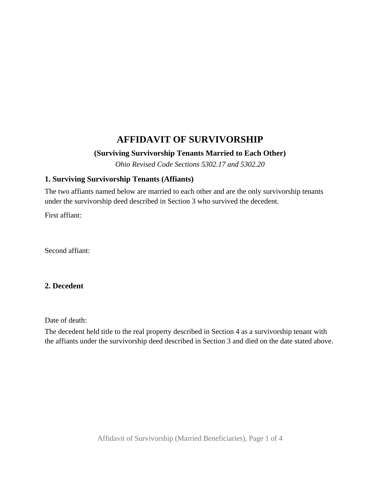 Ohio Affidavit of Survivorship (Married Beneficiaries)