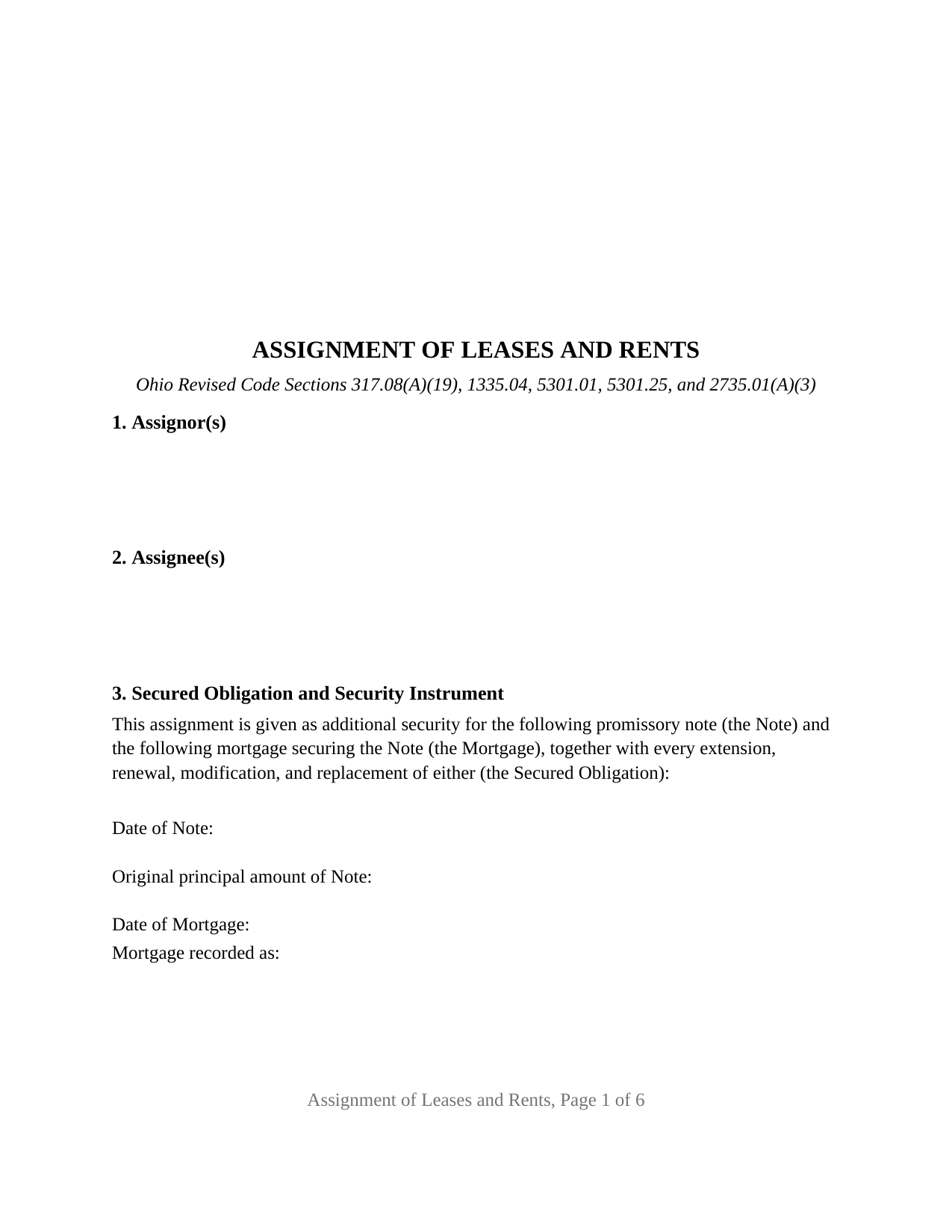 Ohio Assignment of Leases and Rents