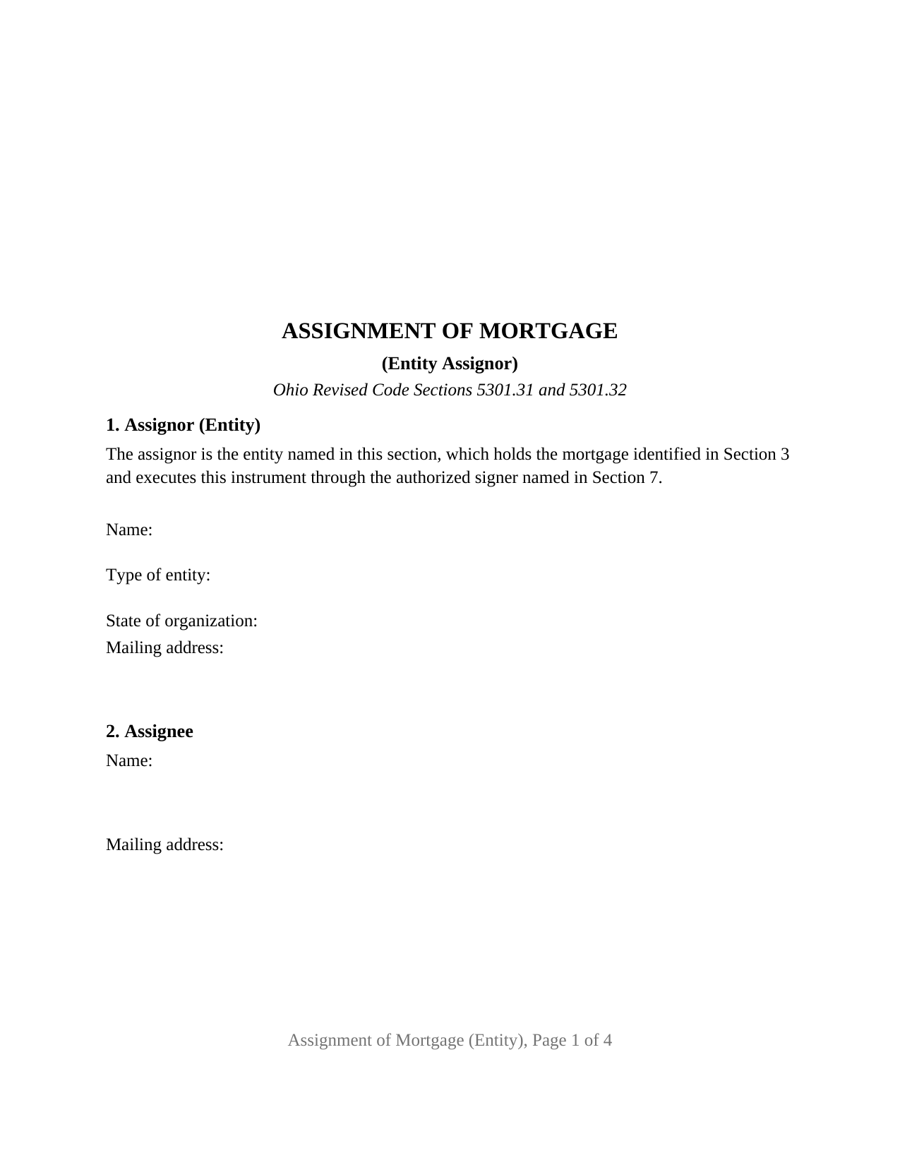 Ohio Assignment of Mortgage (Entity)
