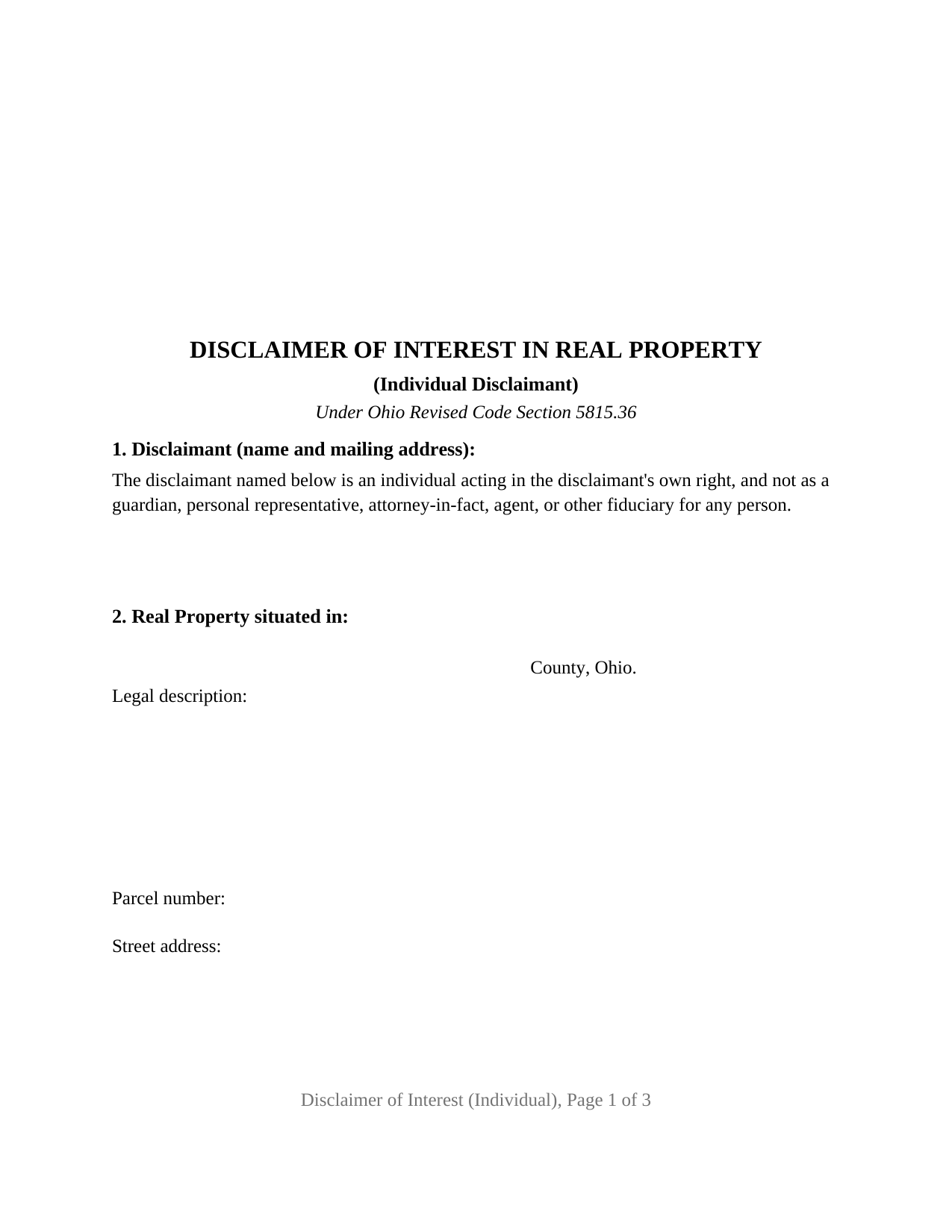 Ohio Disclaimer of Interest (Individual)