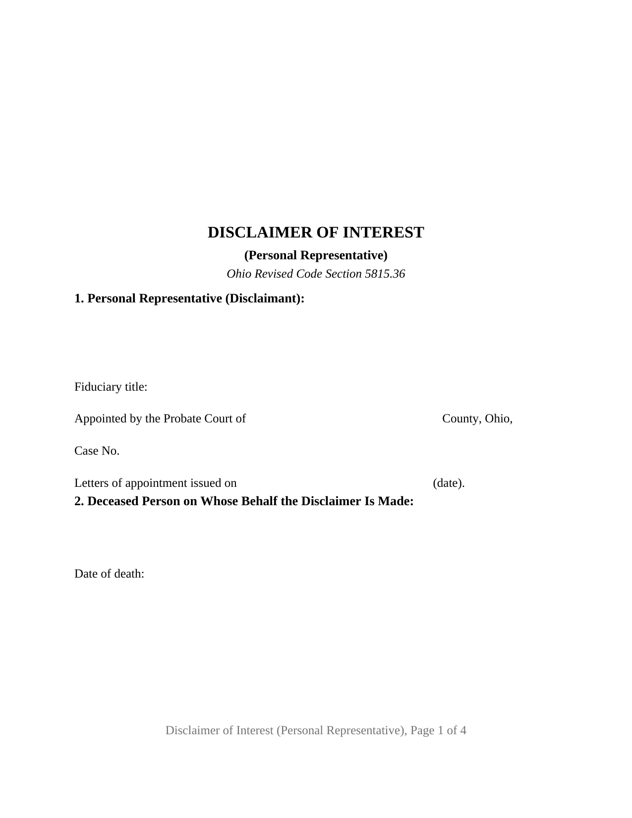 Ohio Disclaimer of Interest (Personal Representative)