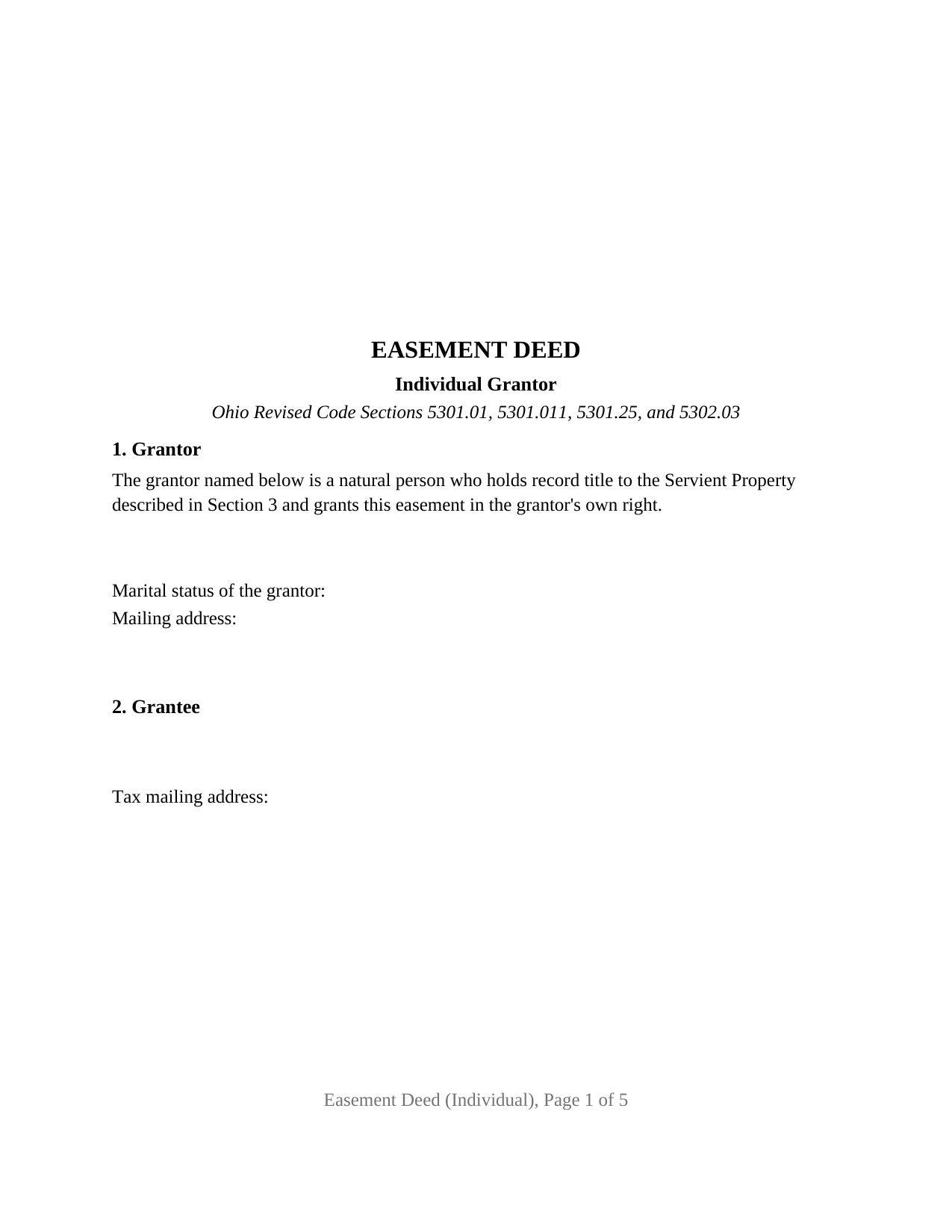 Ohio Easement Deed (Individual)