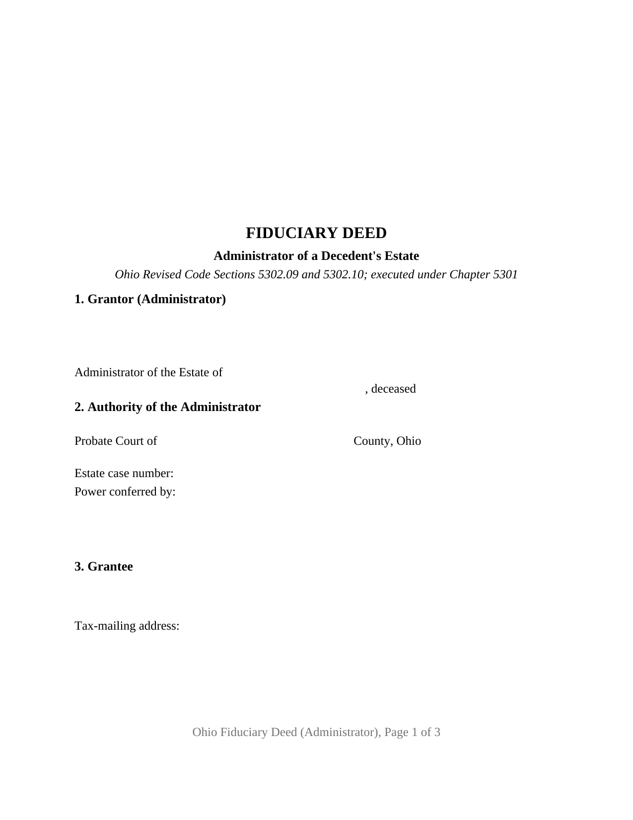 Ohio Fiduciary Deed (Administrator)