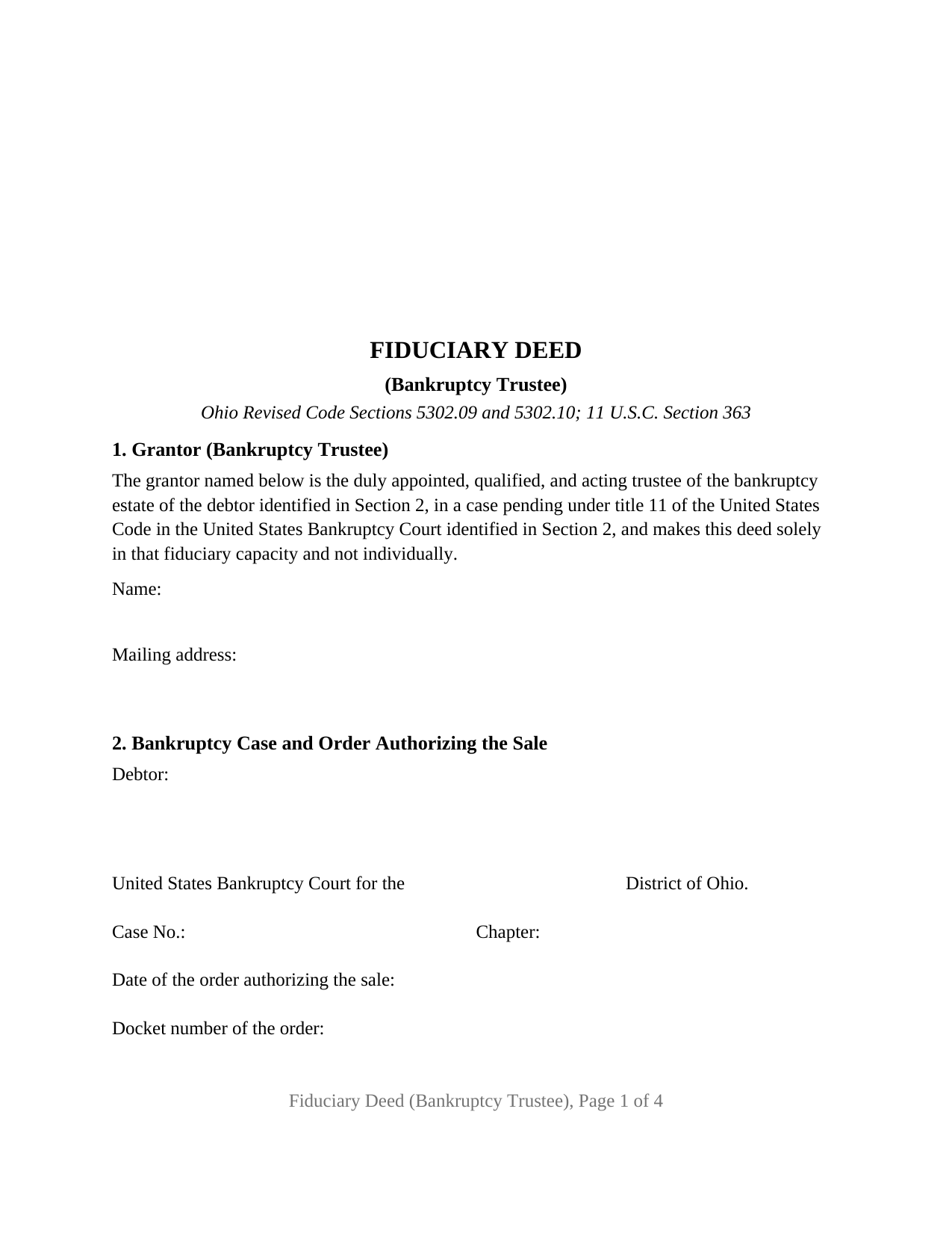 Ohio Fiduciary Deed (Bankruptcy Trustee)