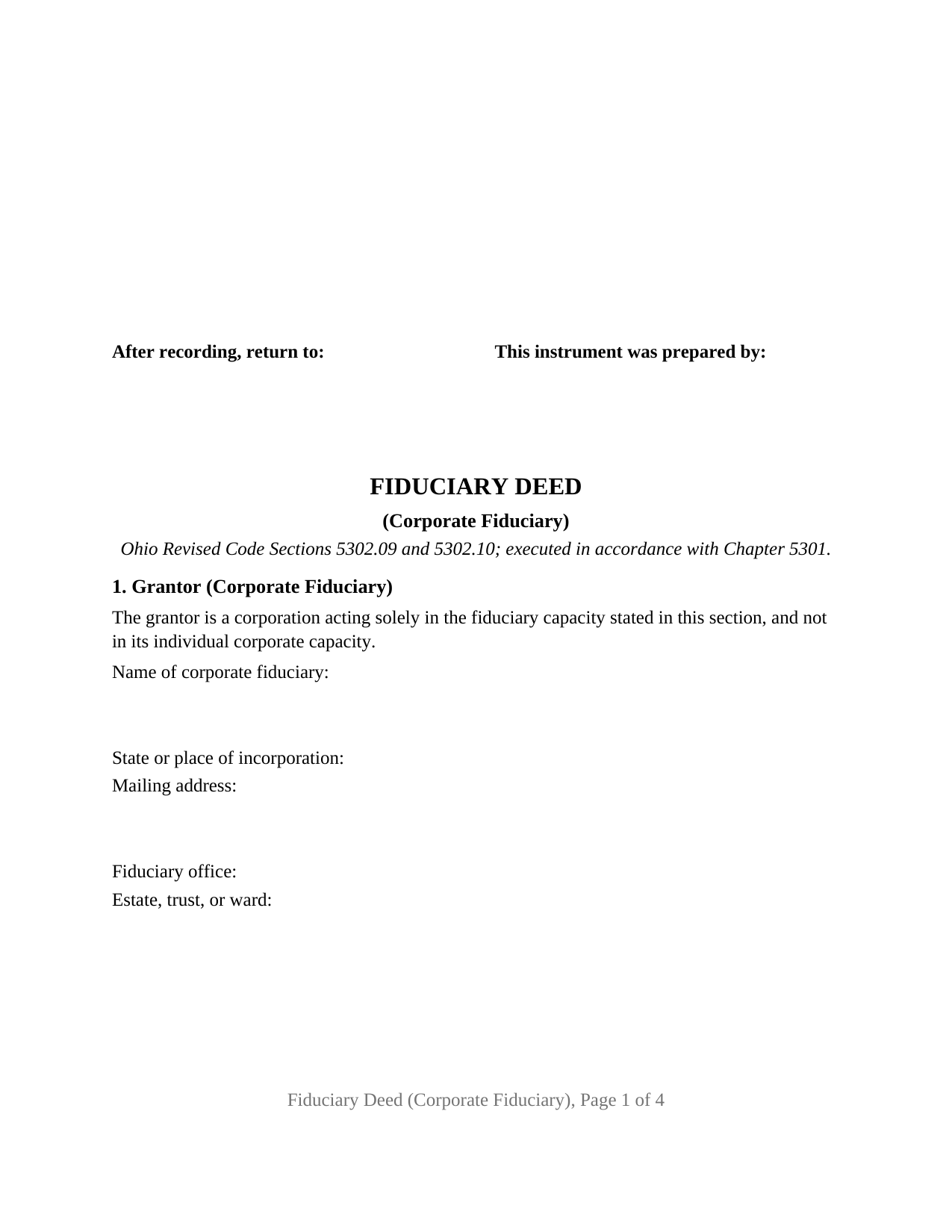 Ohio Fiduciary Deed (Corporate Fiduciary)