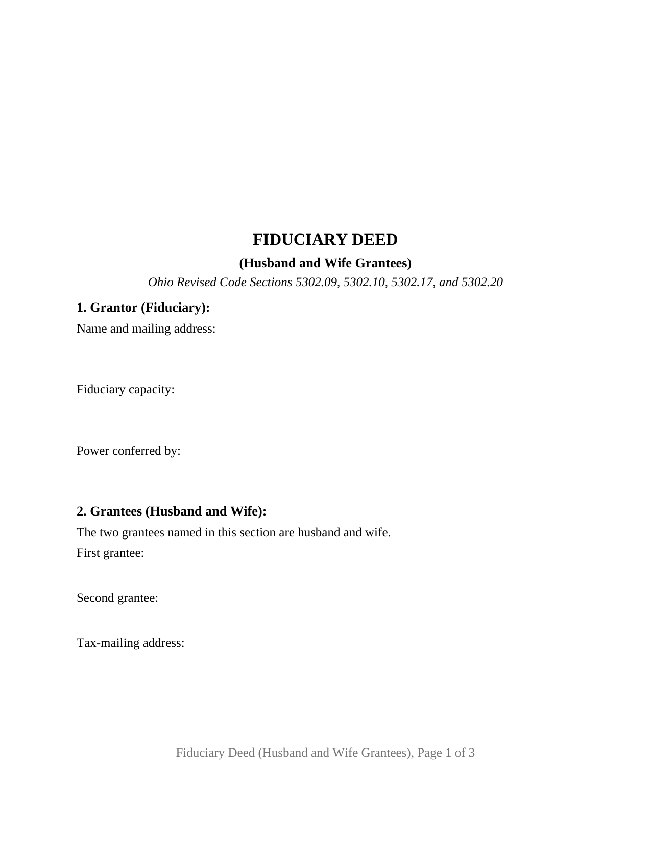 Ohio Fiduciary Deed (Husband and Wife Grantees)