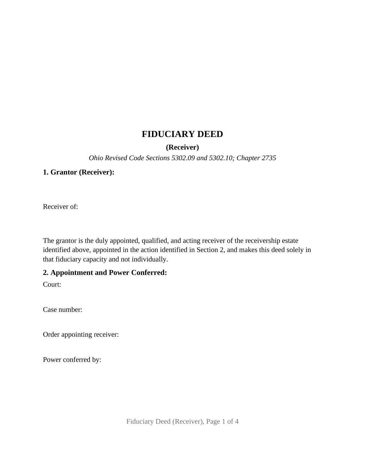 Ohio Fiduciary Deed (Receiver)