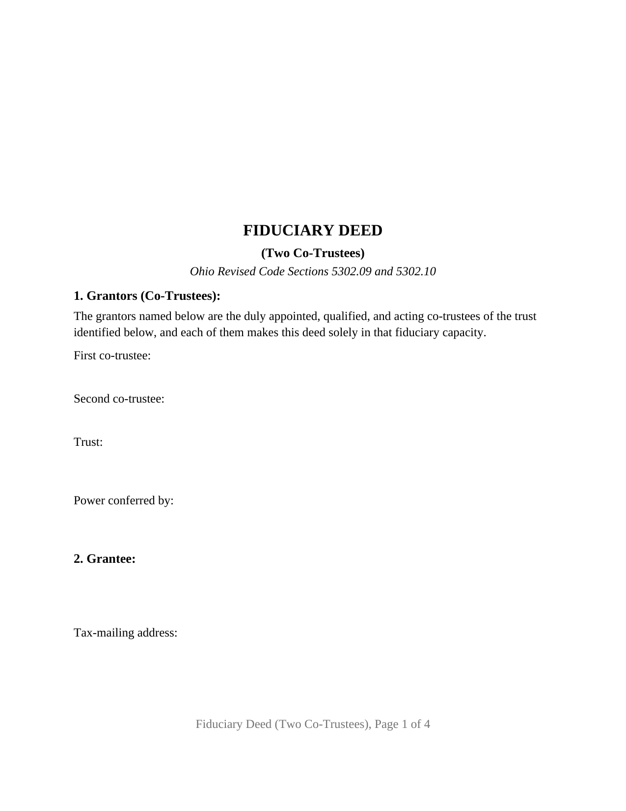 Ohio Fiduciary Deed (Two Co-Trustees)