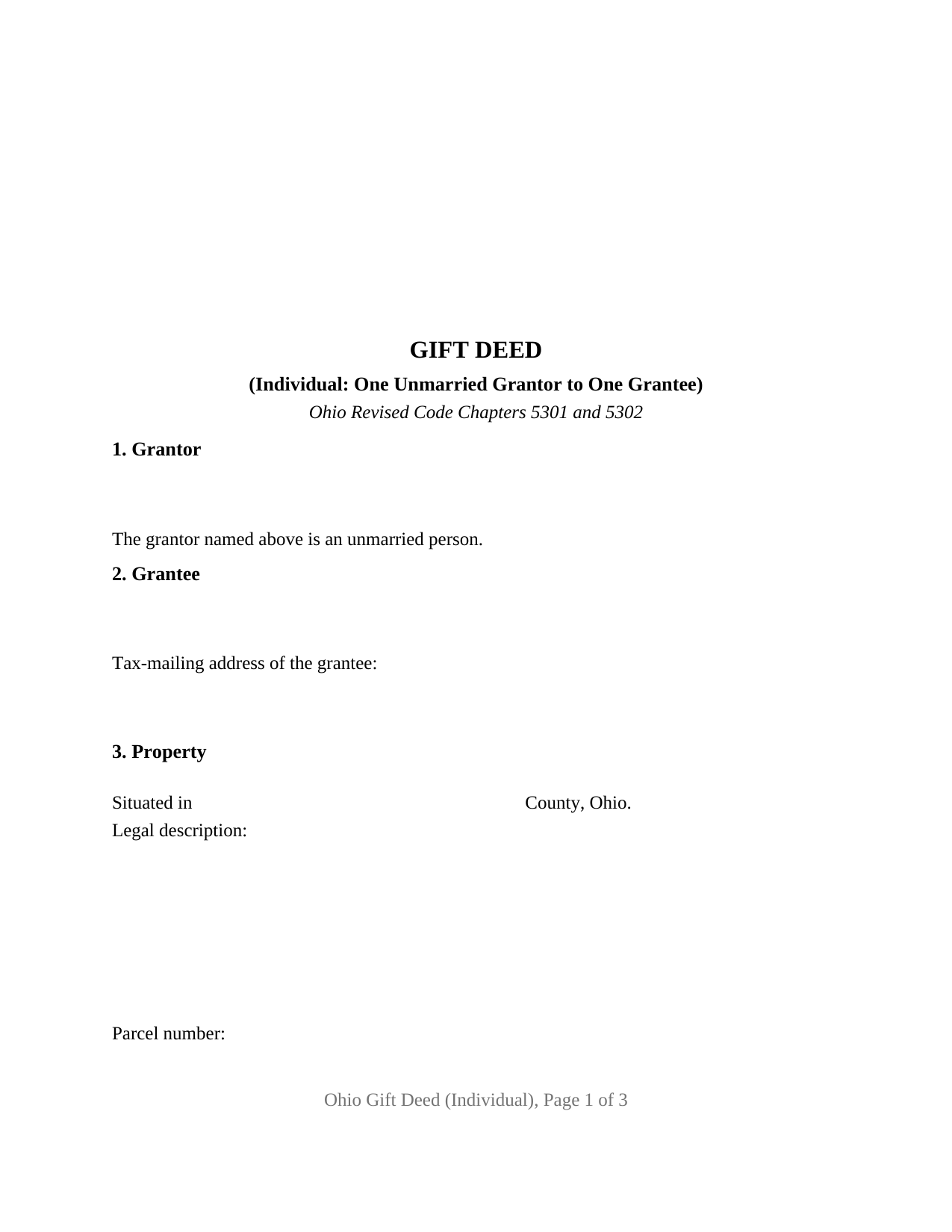 Ohio Gift Deed (Individual)