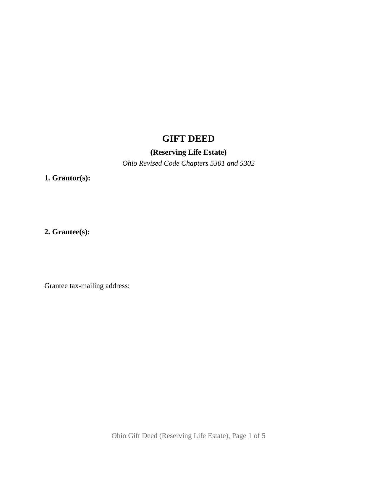 Ohio Gift Deed (Reserving Life Estate)