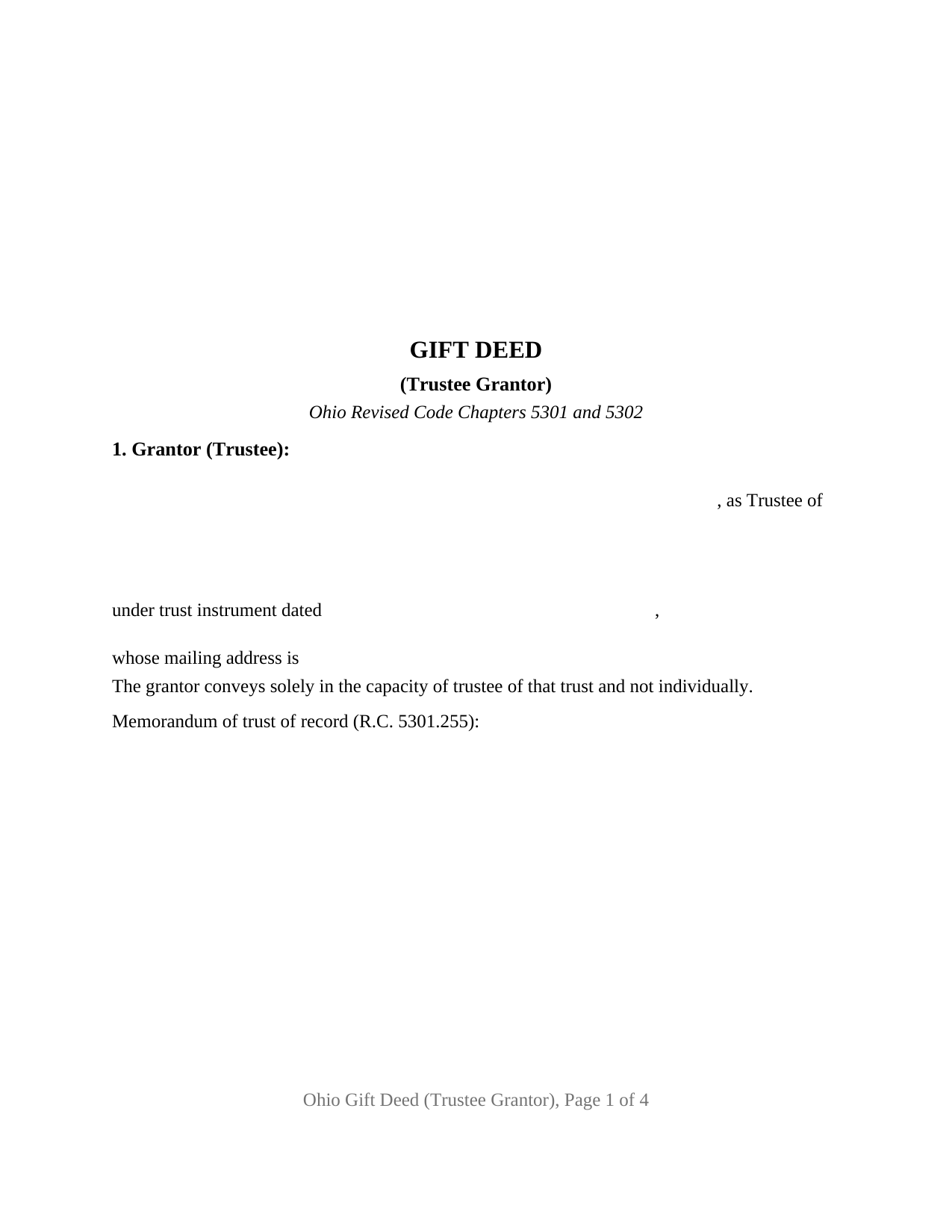 Ohio Gift Deed (Trustee Grantor)