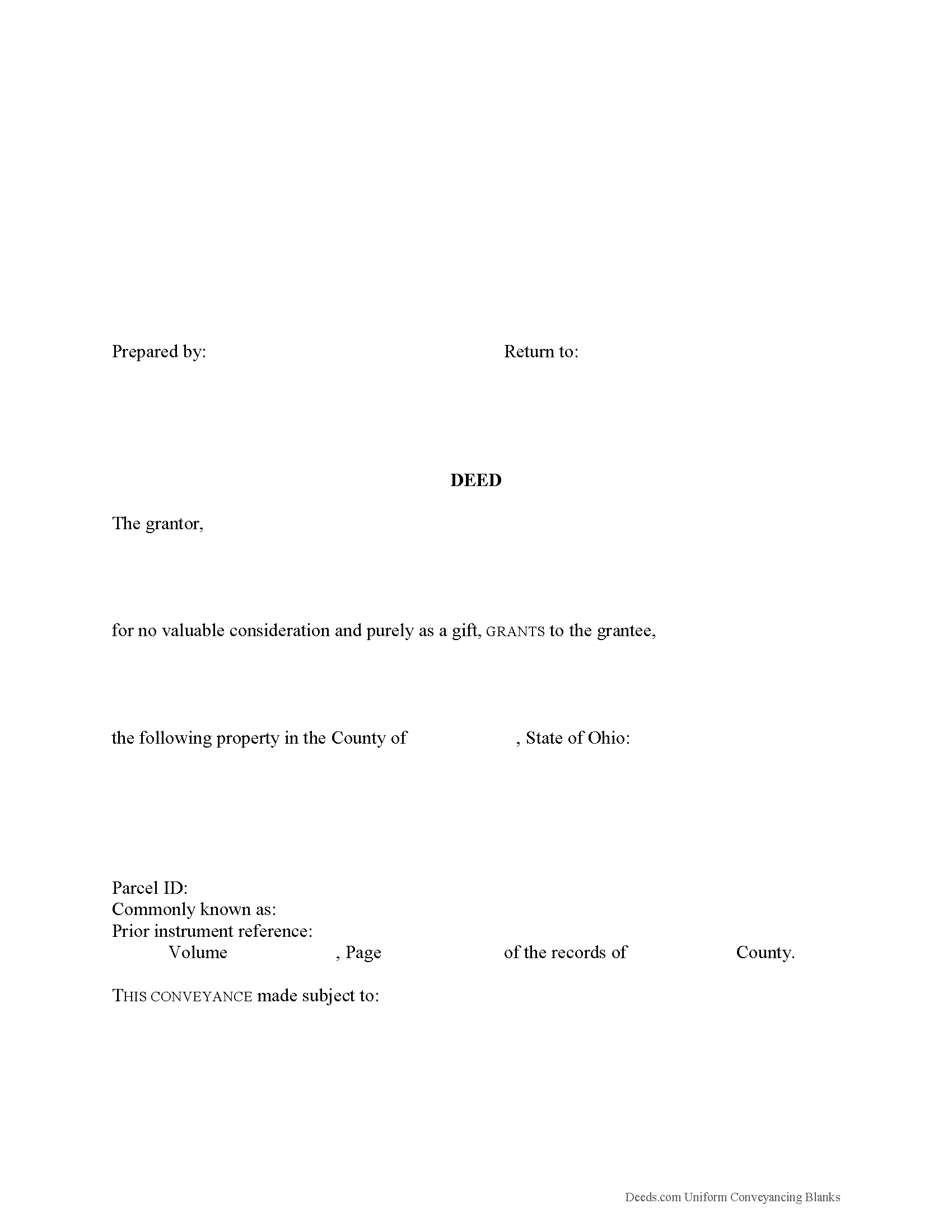 Ohio Gift Deed Image