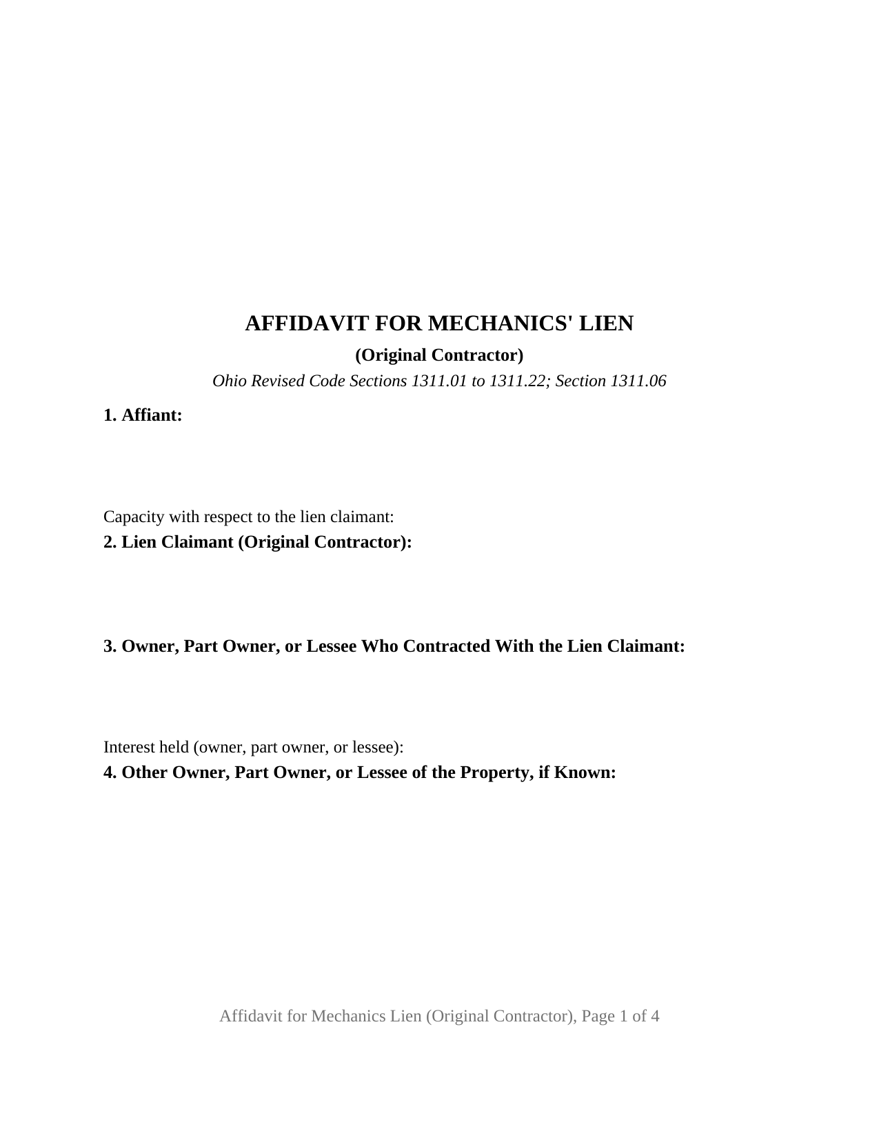 Ohio Mechanics Lien (Original Contractor)