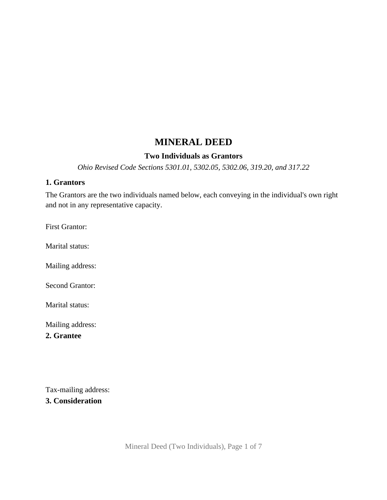 Ohio Mineral Deed (Two Individuals)