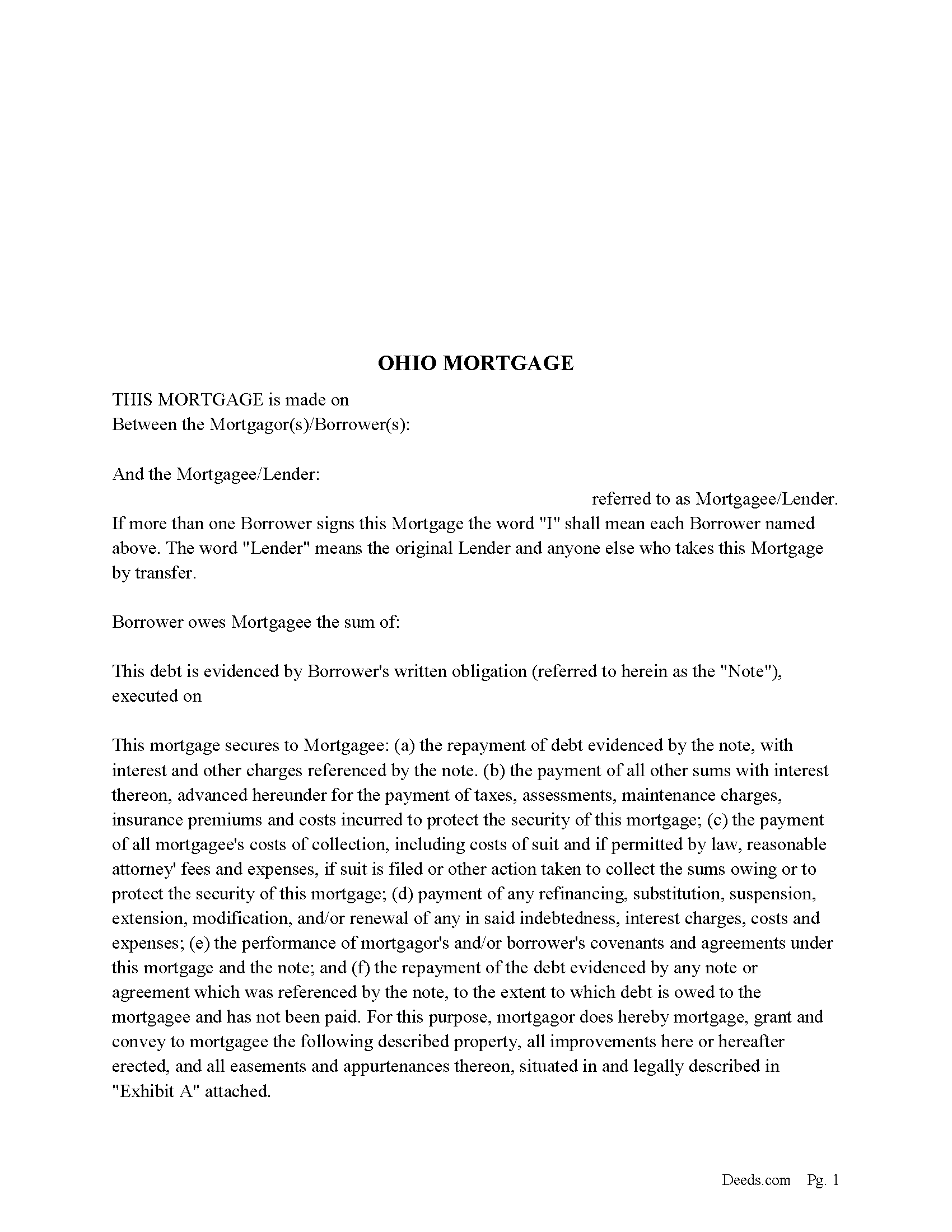 Ohio Mortgage Instrument and Promissory Note Image