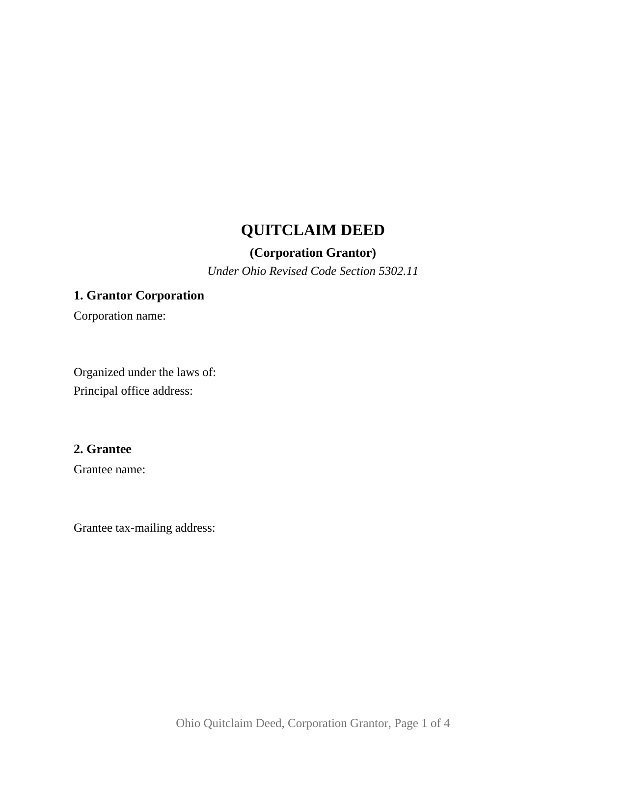 Ohio Quitclaim Deed (Corporation Grantor)