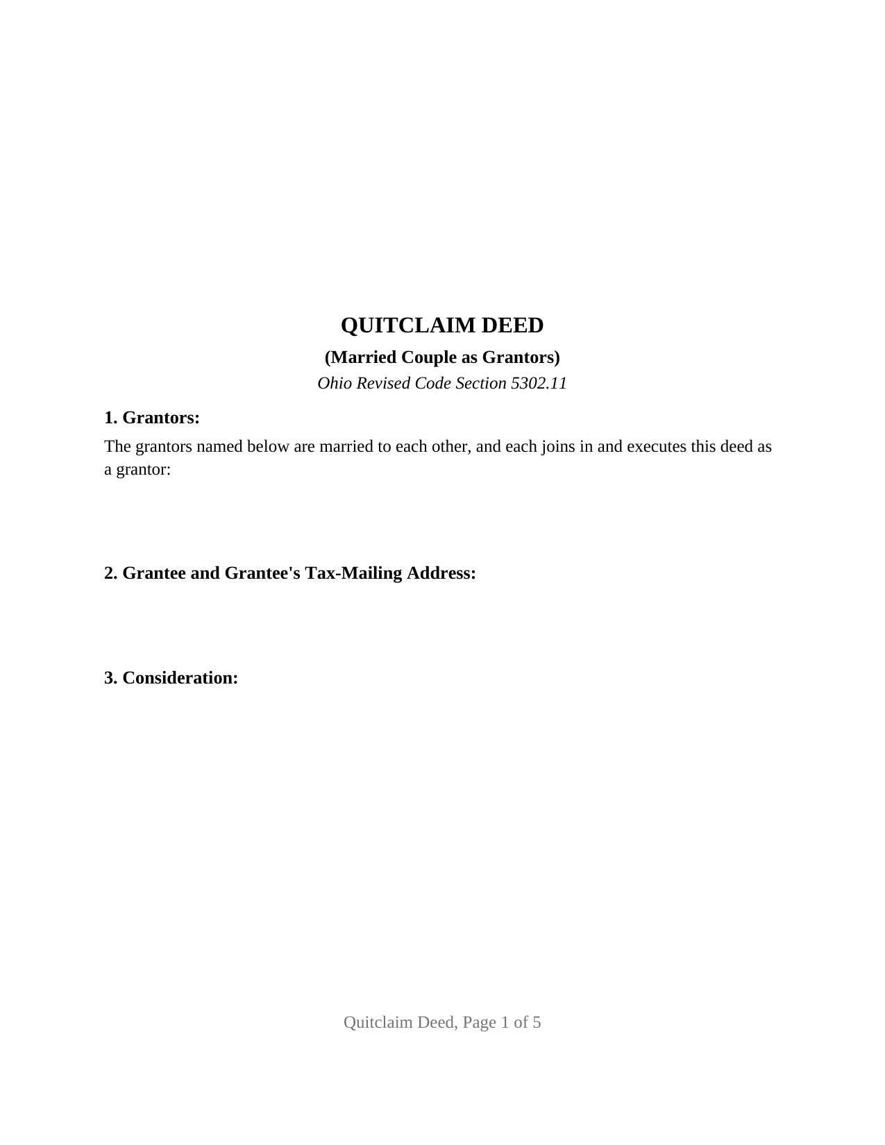 Ohio Quitclaim Deed (Married Couple as Grantors)