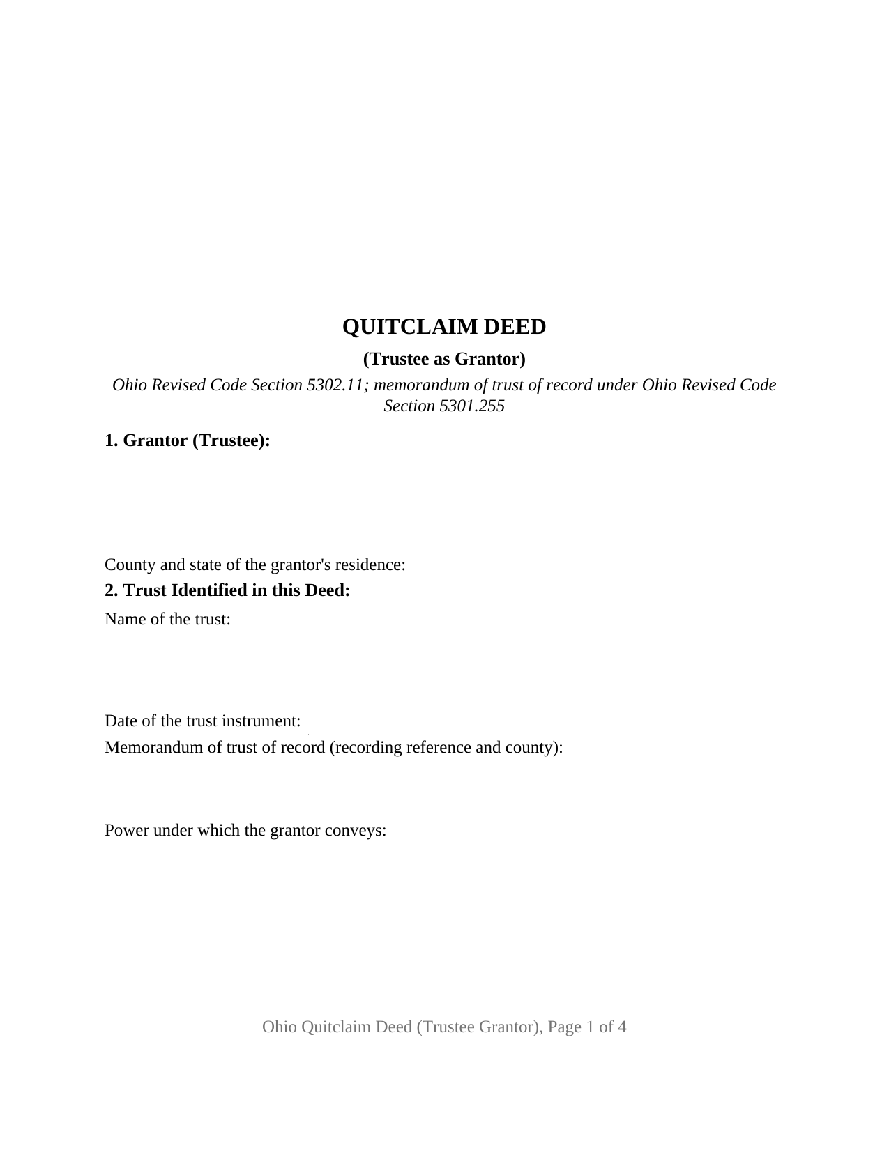 Ohio Quitclaim Deed (Trustee Grantor)