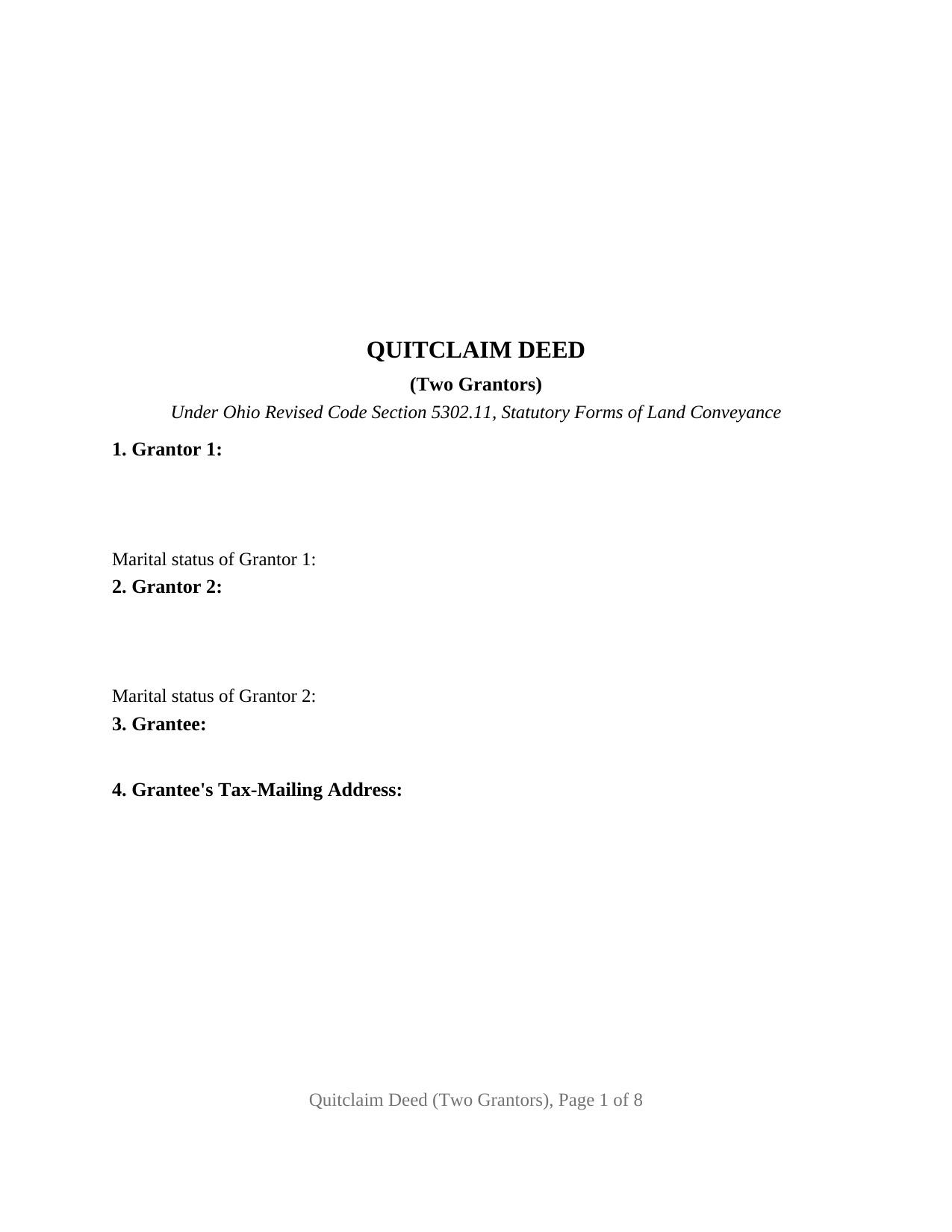 Ohio Quitclaim Deed (Two Grantors)