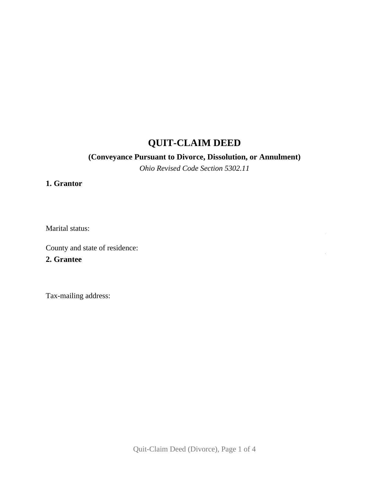 Ohio Quitclaim Deed (Divorce)
