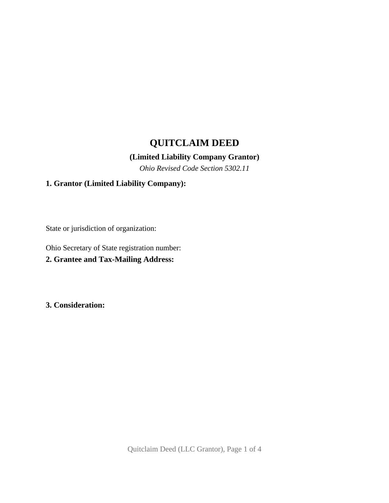 Ohio Quitclaim Deed (LLC Grantor)