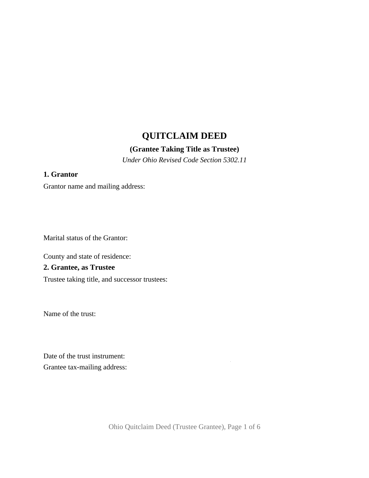 Ohio Quitclaim Deed (Trustee Grantee)