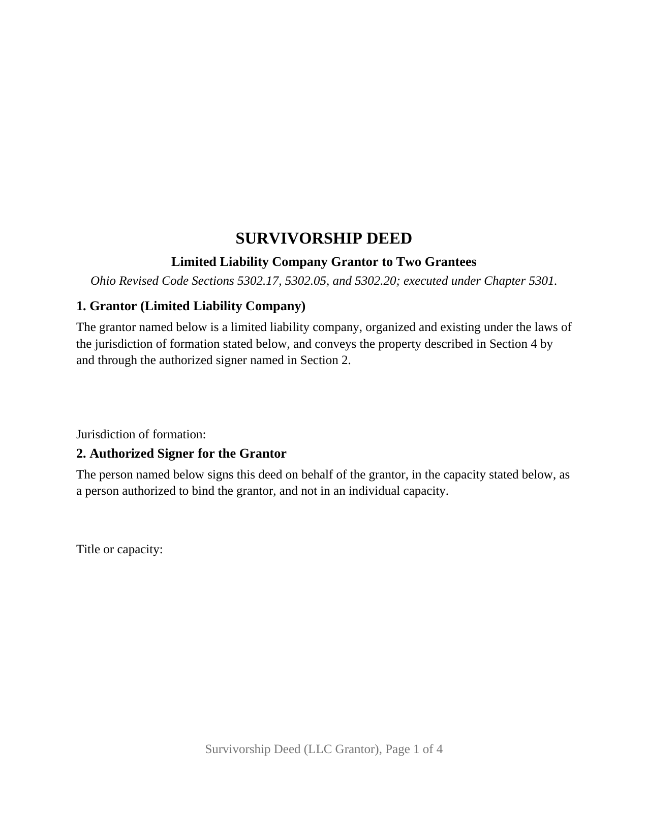 Ohio Survivorship Deed (LLC Grantor)
