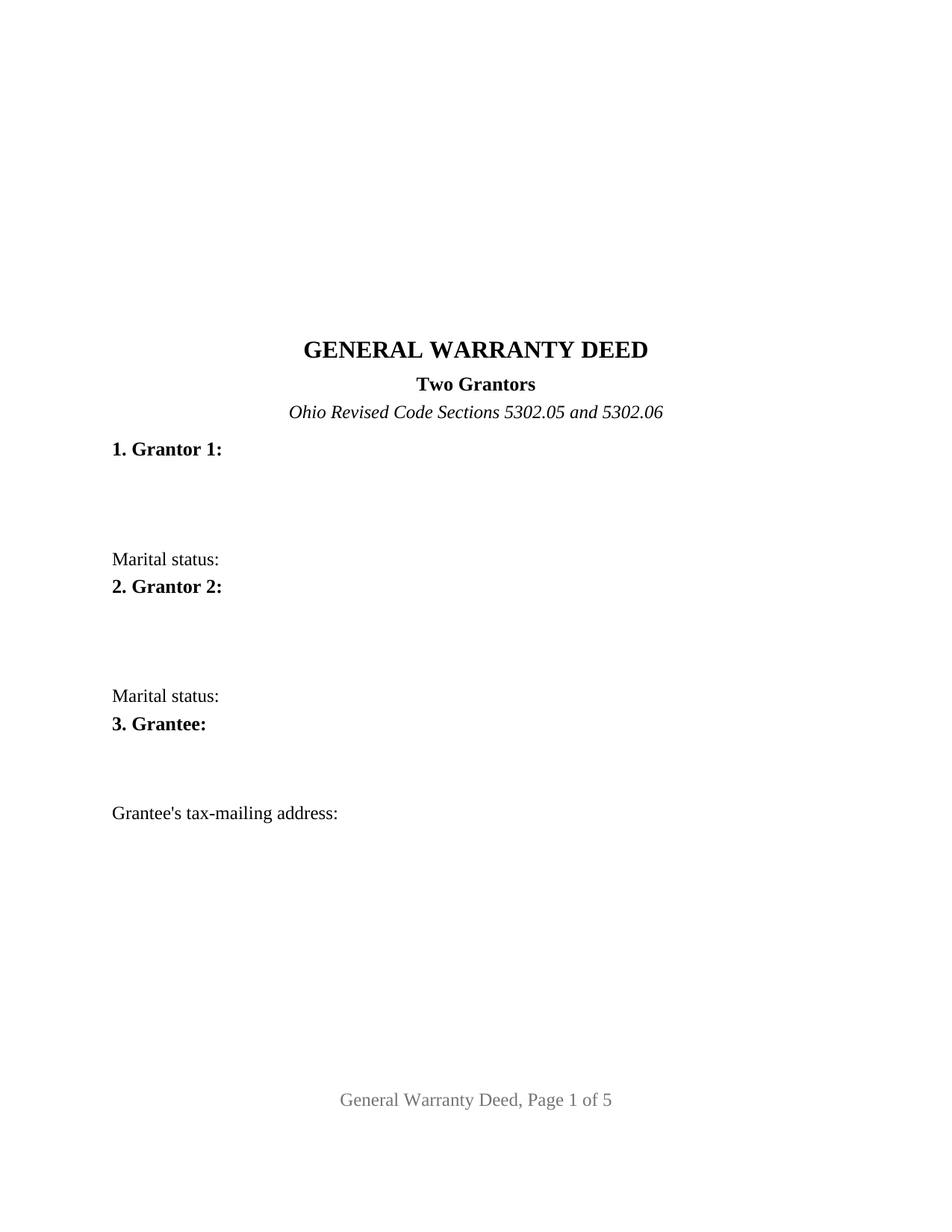 Ohio Warranty Deed (Two Grantors)