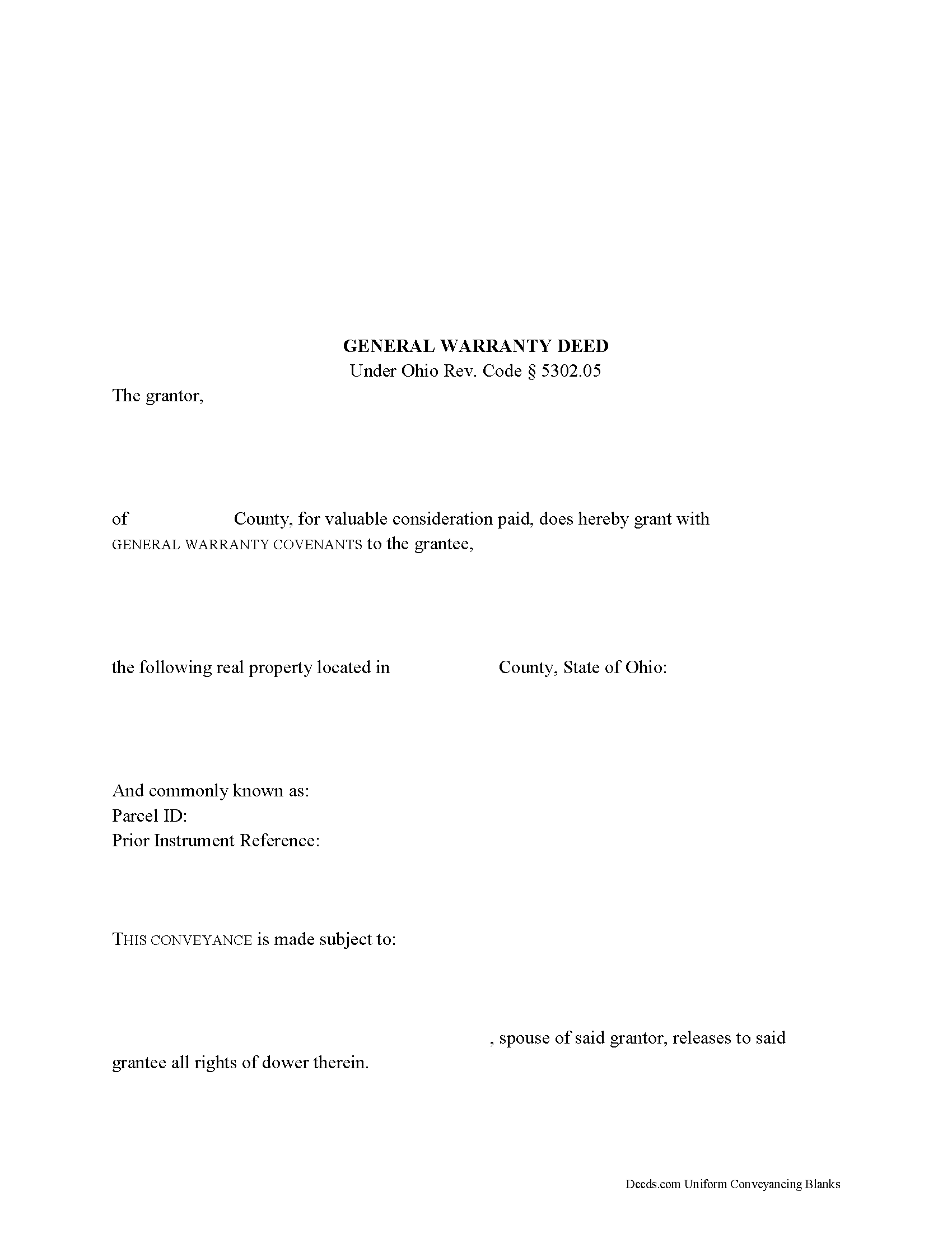 Ohio Warranty Deed Image