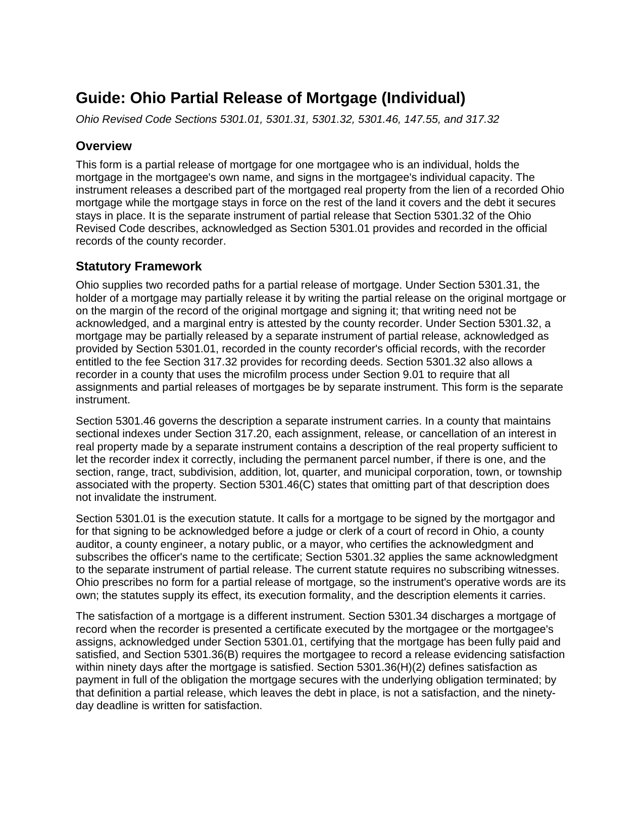 Madison County Partial Release of Mortgage (Individual) Guide