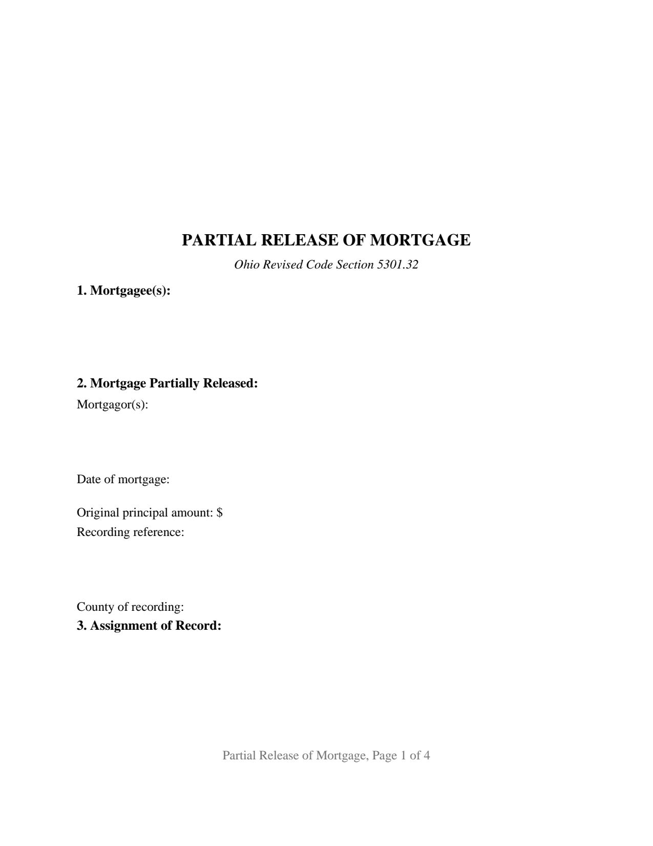 Darke County Partial Release of Mortgage Form