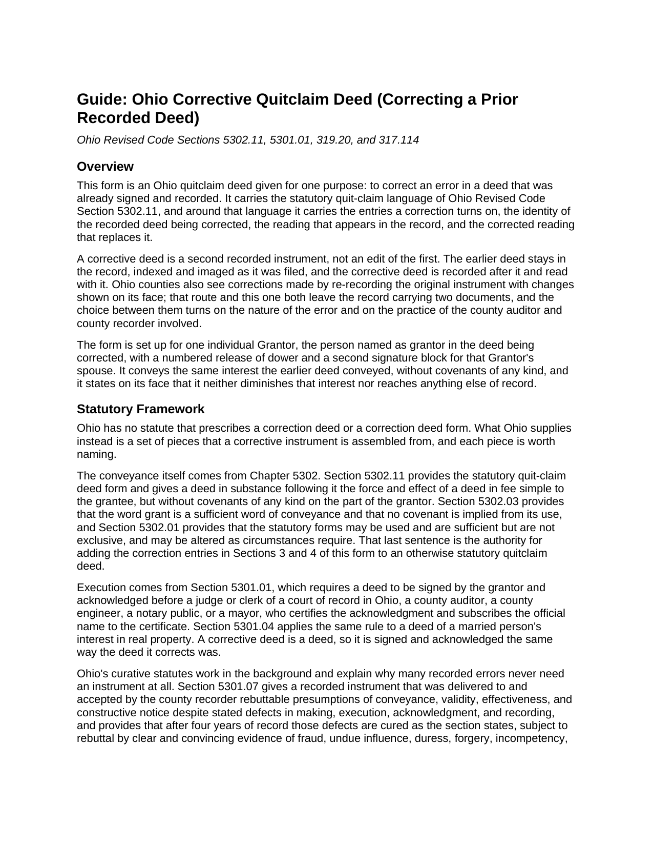 Wood County Quitclaim Deed (Corrective) Guide