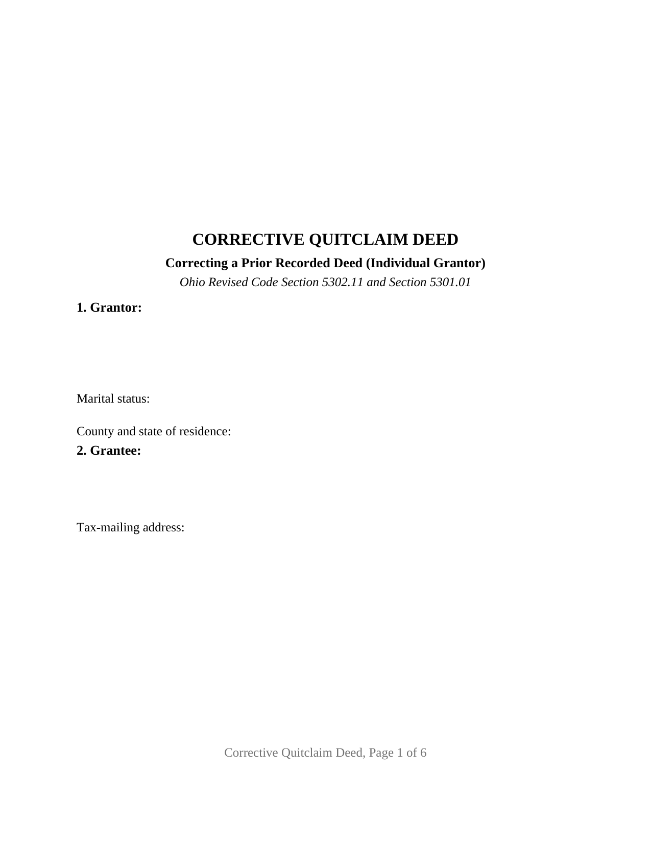 Wood County Quitclaim Deed (Corrective) Form