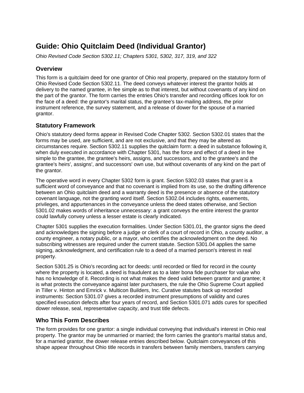 Carroll County Quitclaim Deed (Individual Grantor) Guide
