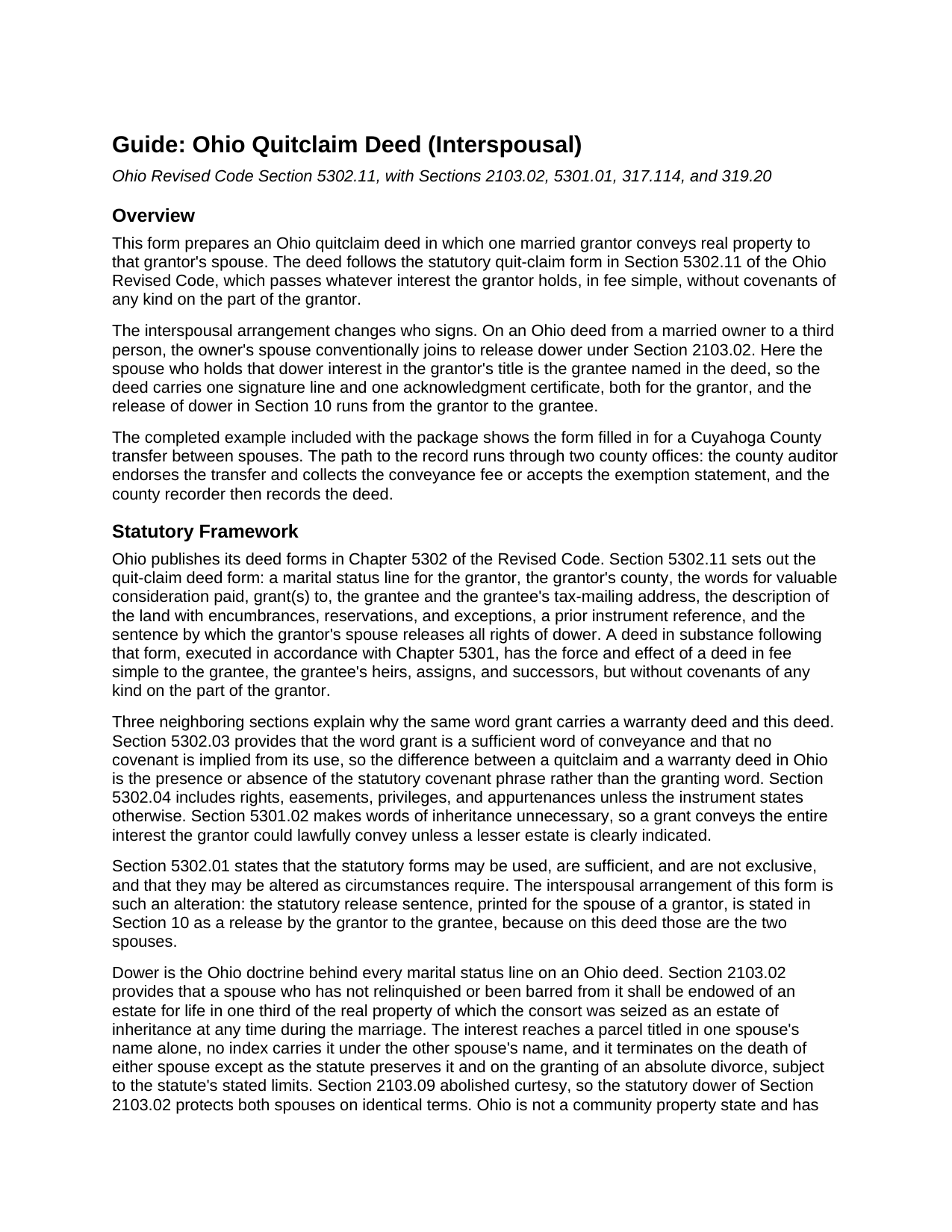 Van Wert County Quitclaim Deed (Interspousal) Guide