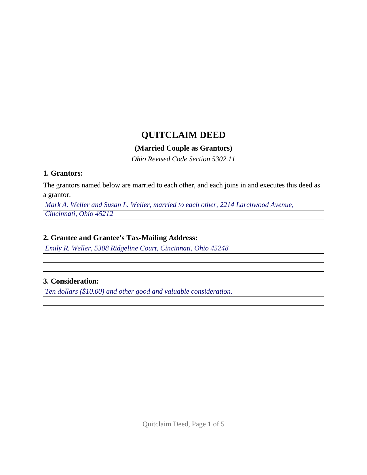 Pike County Completed Example of the Quitclaim Deed (Married Couple as Grantors) Document