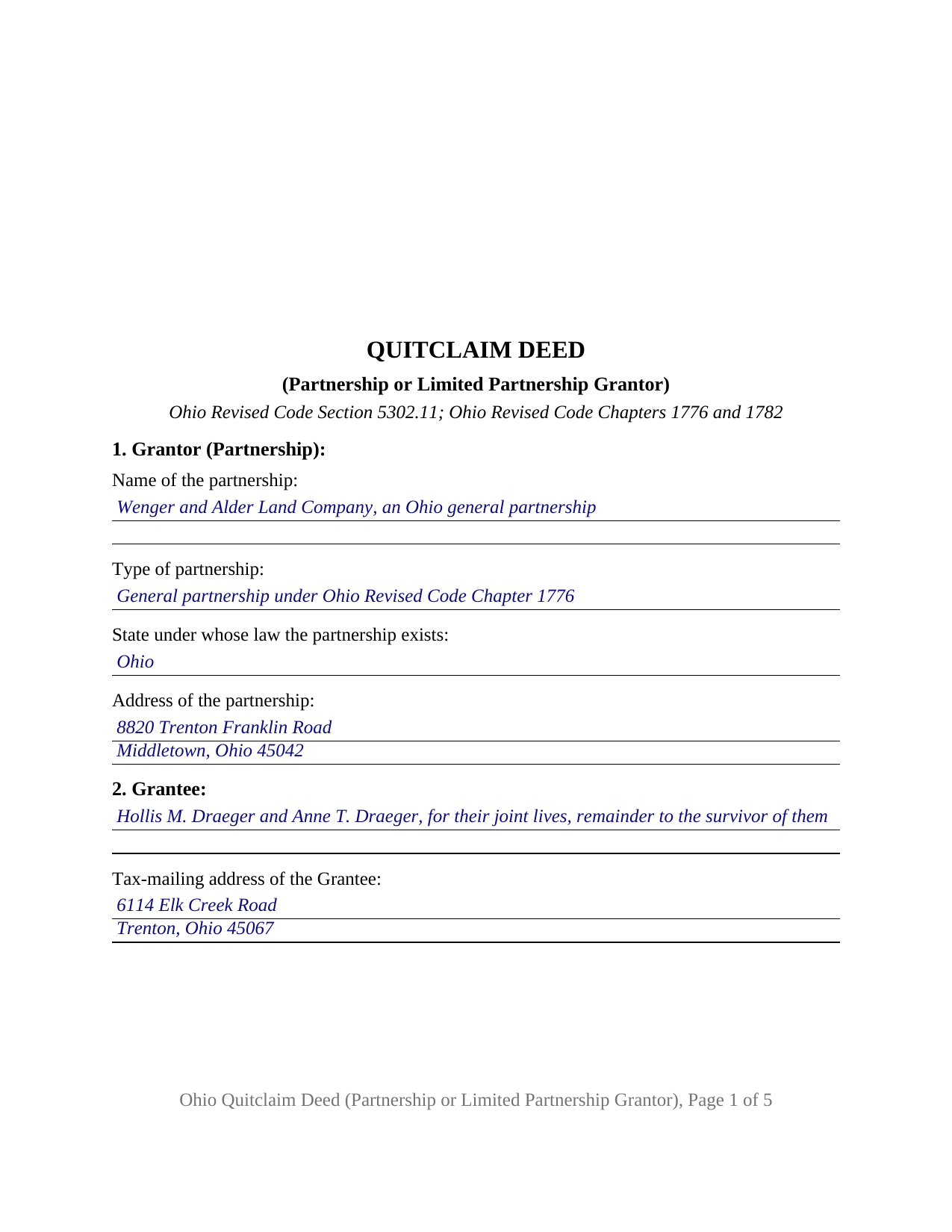 Madison County Completed Example of the Quitclaim Deed (Partnership or Limited Partnership Grantor) Document