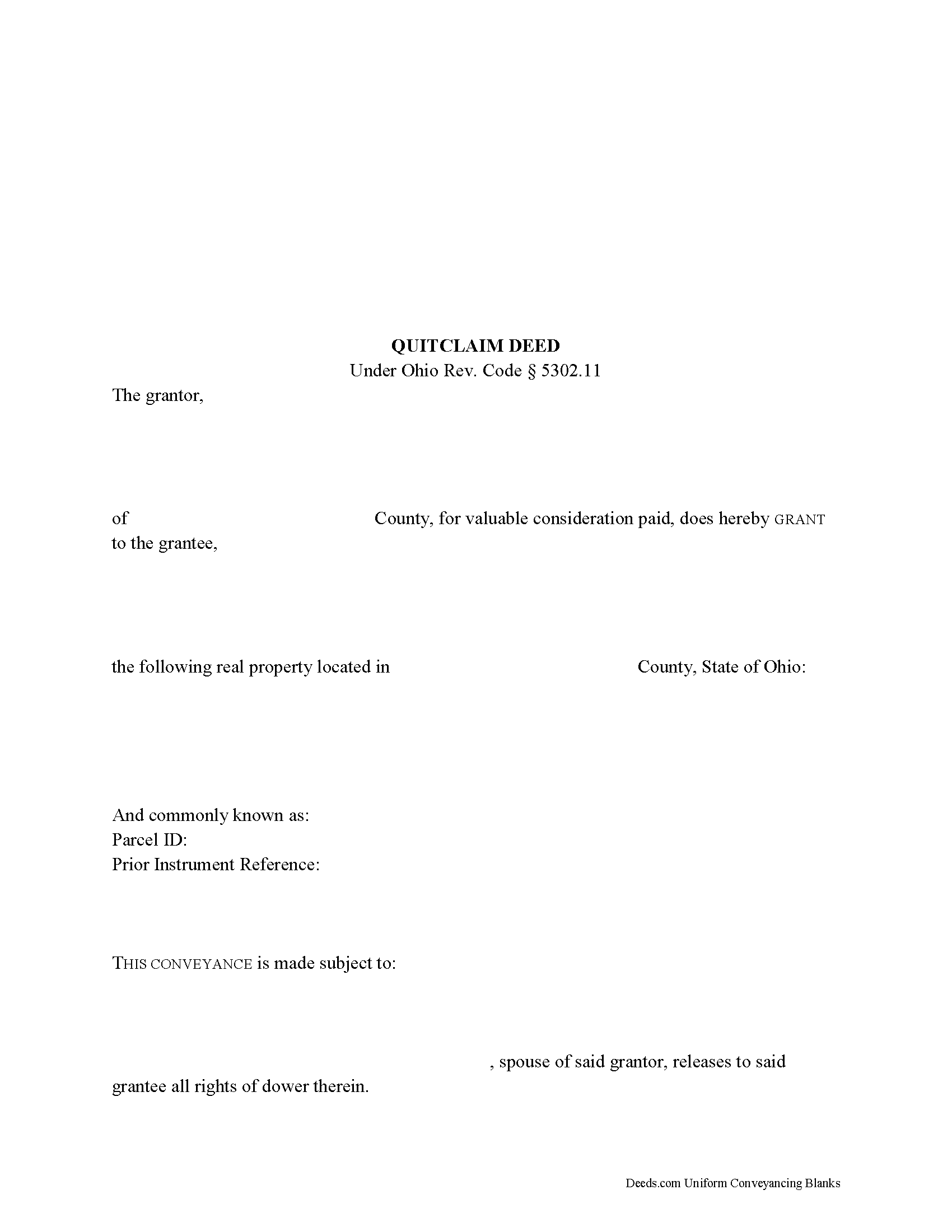 Hocking County Quitclaim Deed Form