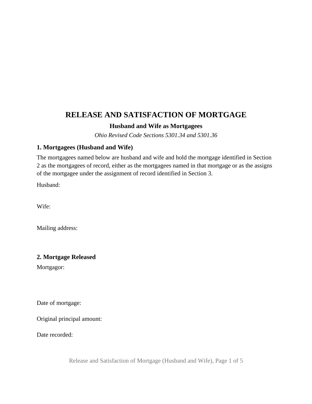 Perry County Release and Satisfaction of Mortgage (Husband and Wife) Form