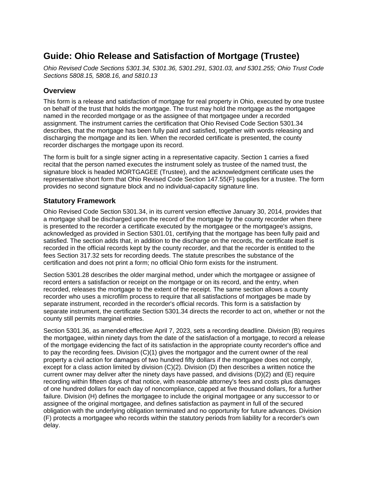 Perry County Release and Satisfaction of Mortgage (Trustee) Guide