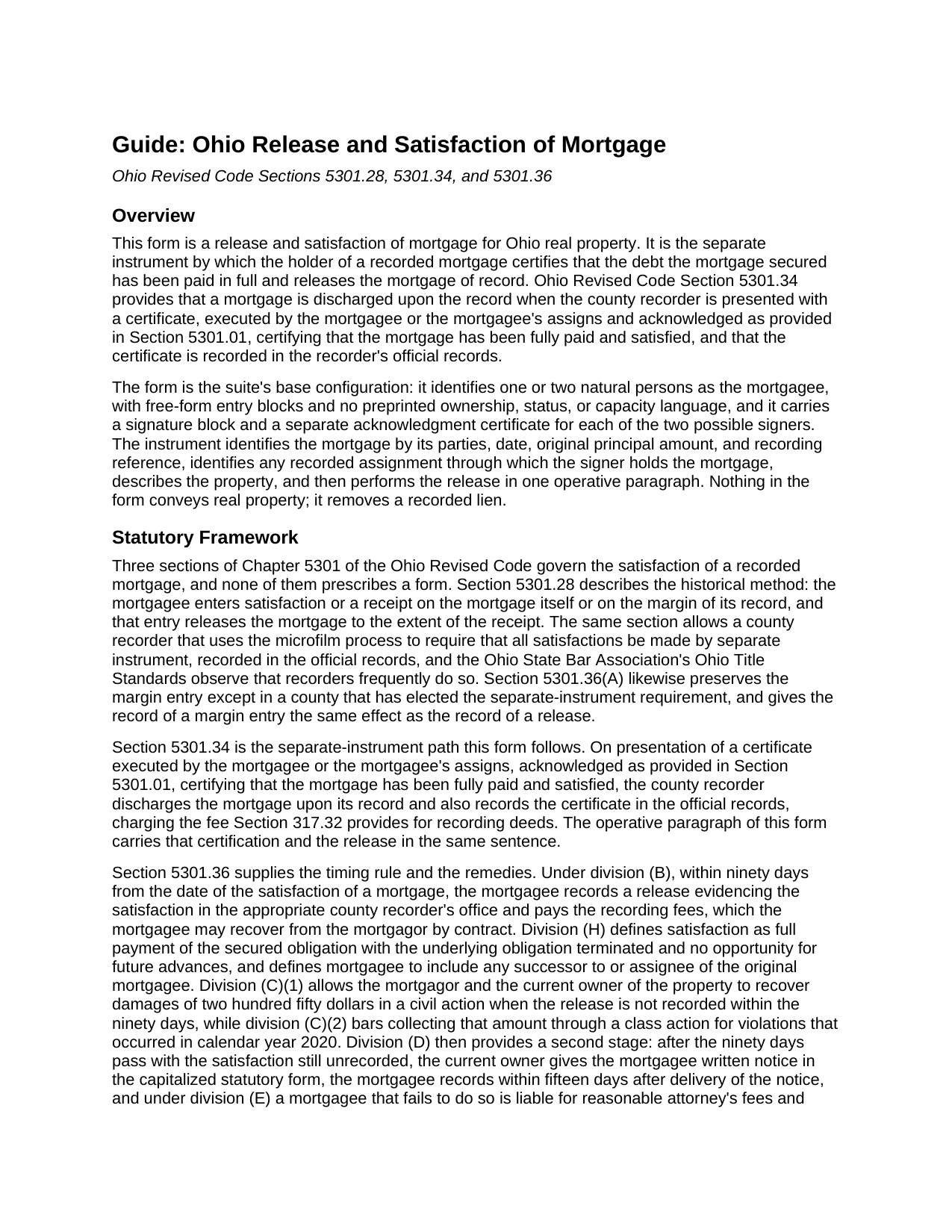 Williams County Release and Satisfaction of Mortgage Guide